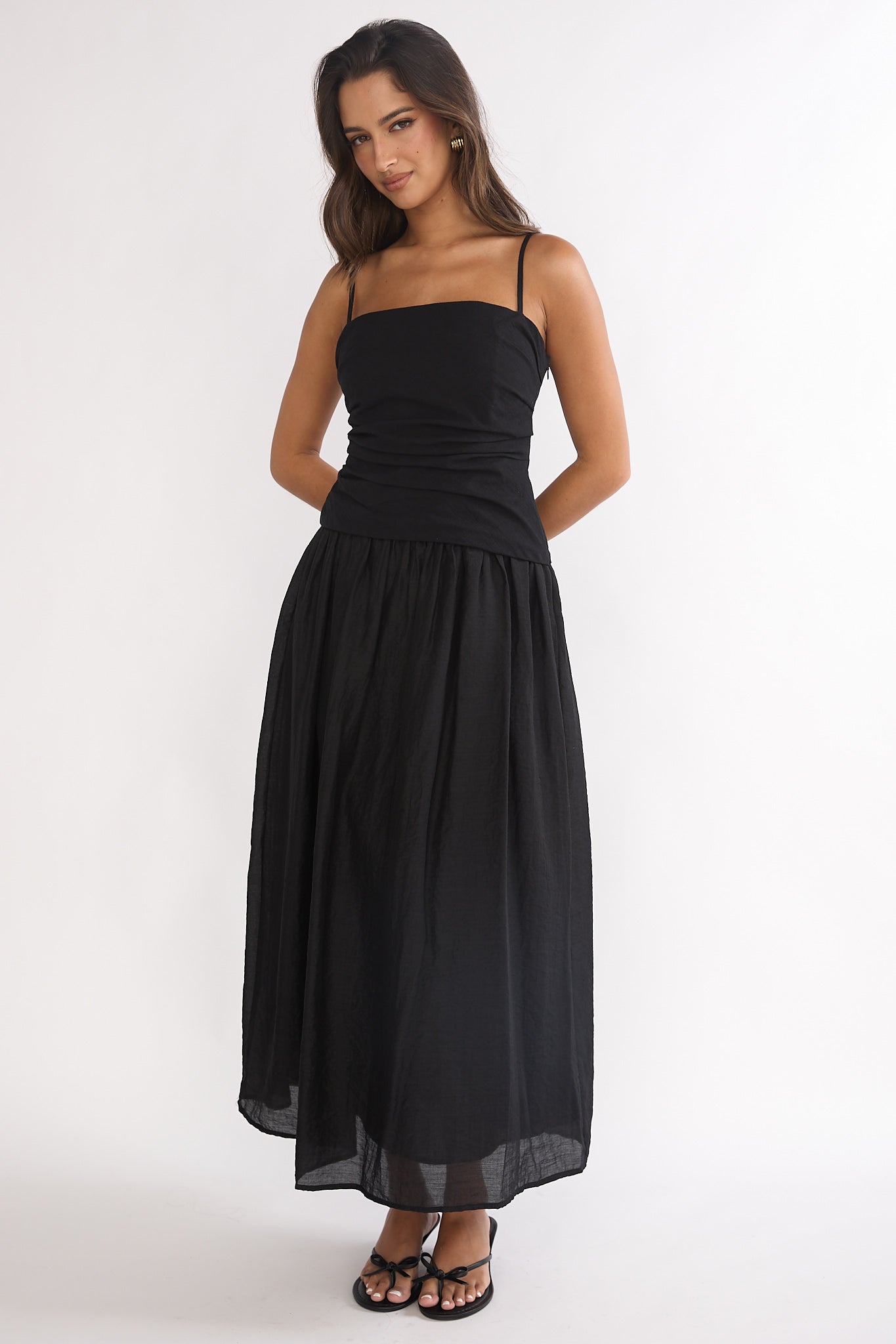 Tobi Square Neck A-Line Maxi Dress Black by Selfie Leslie