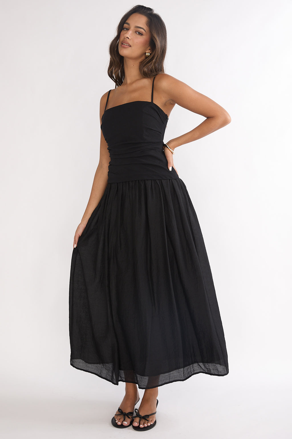 Tobi Square Neck A-Line Maxi Dress Black by Selfie Leslie