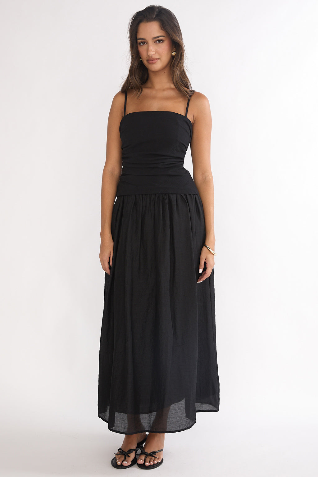 Tobi Square Neck A-Line Maxi Dress Black by Selfie Leslie