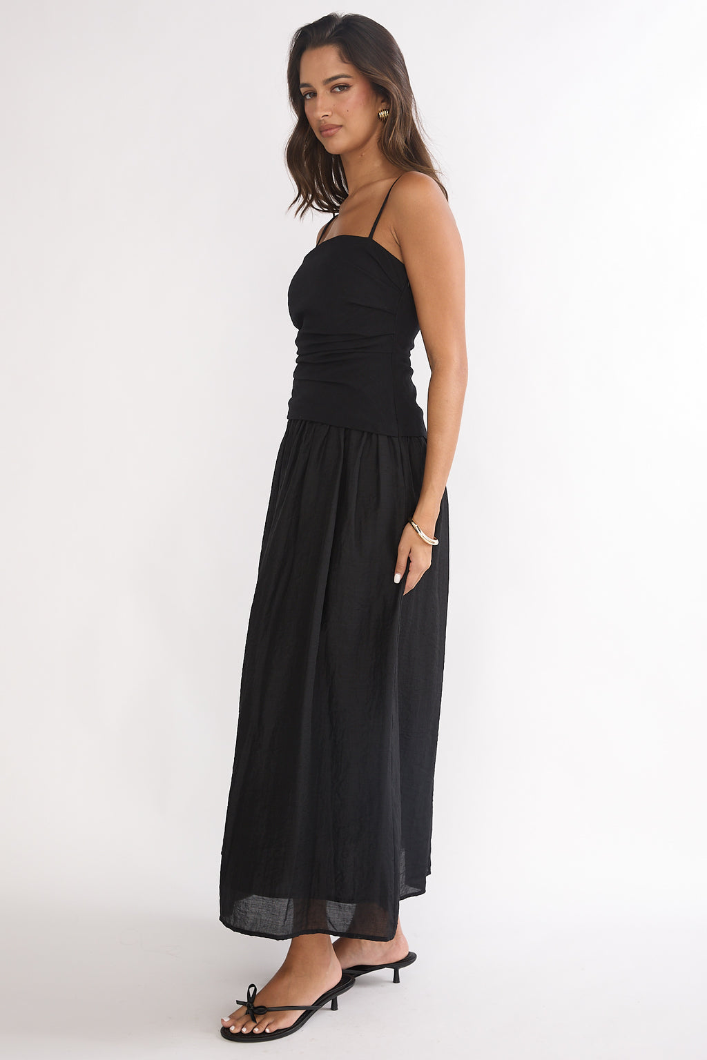 Tobi Square Neck A-Line Maxi Dress Black by Selfie Leslie