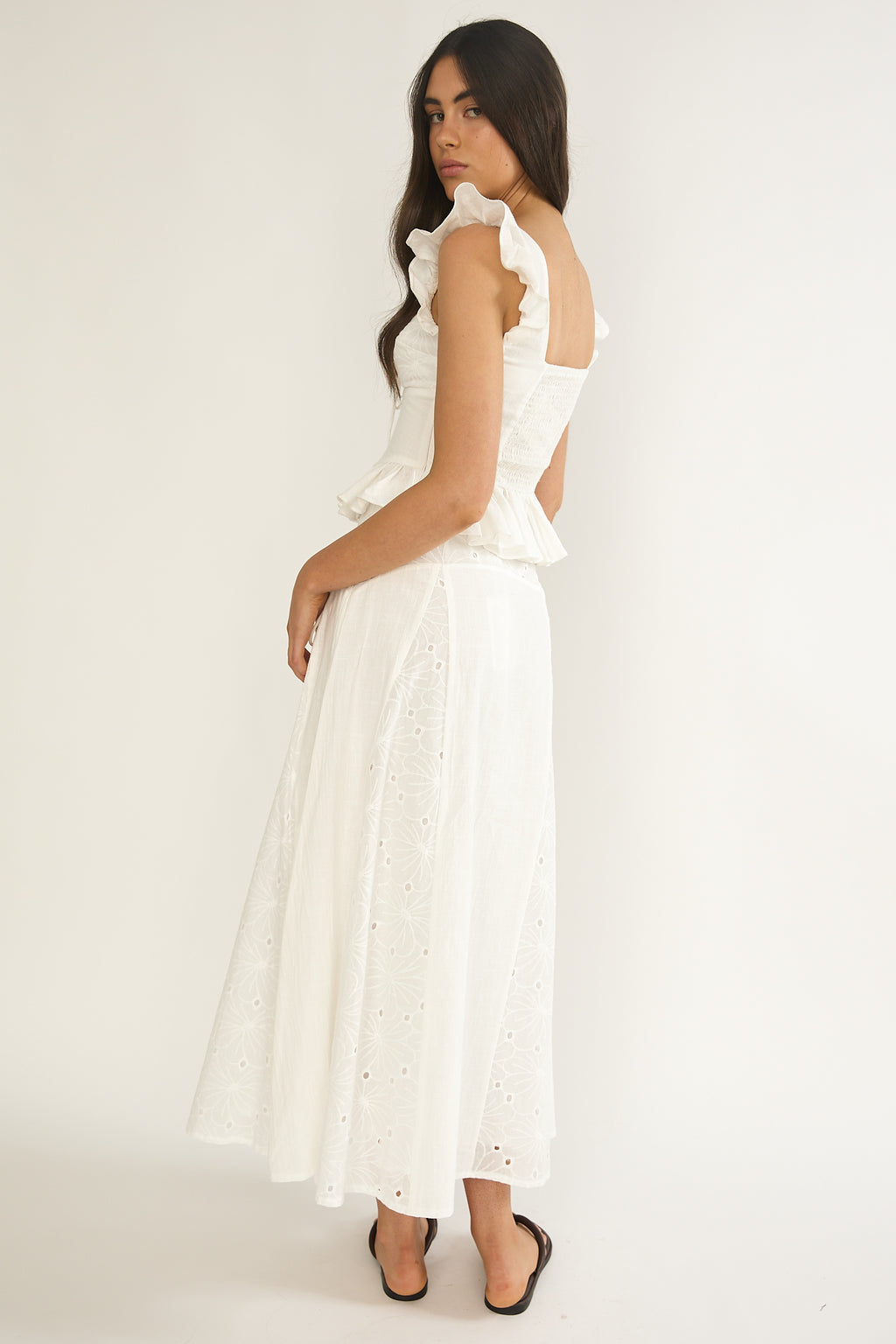 Danette String Tie Embroidery Maxi Skirt White by Selfie Leslie