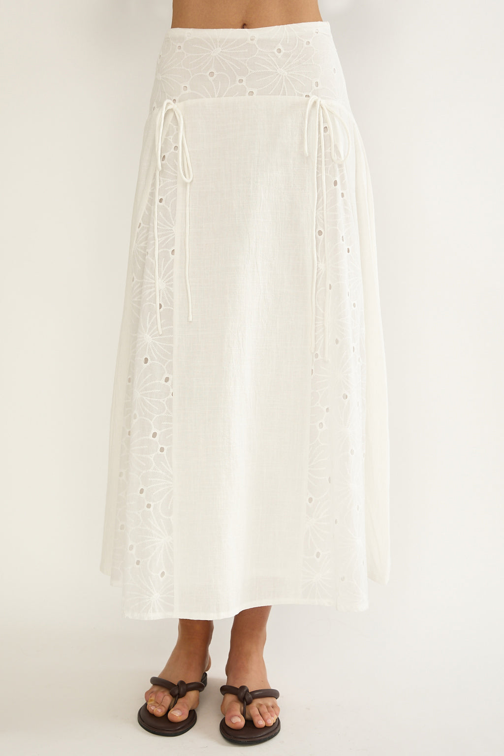Danette String Tie Embroidery Maxi Skirt White by Selfie Leslie