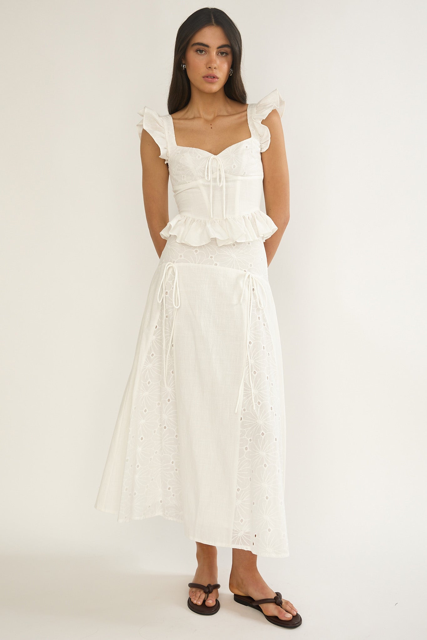 Danette Frill Trim Embroidery Top White– Selfie Leslie