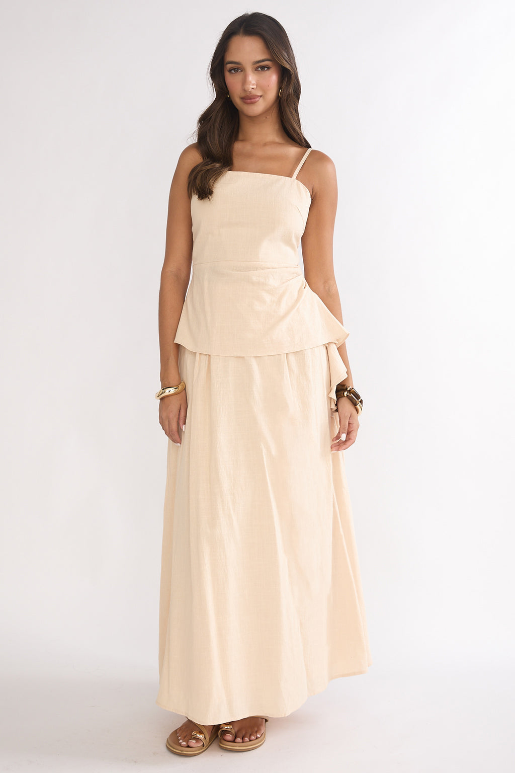 Riviera Romance Pleat Maxi Skirt Cream by Selfie Leslie