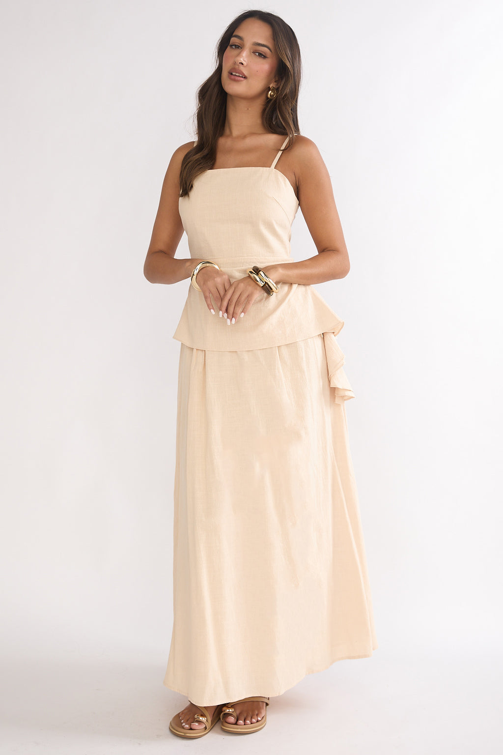 Riviera Romance Pleat Maxi Skirt Cream by Selfie Leslie