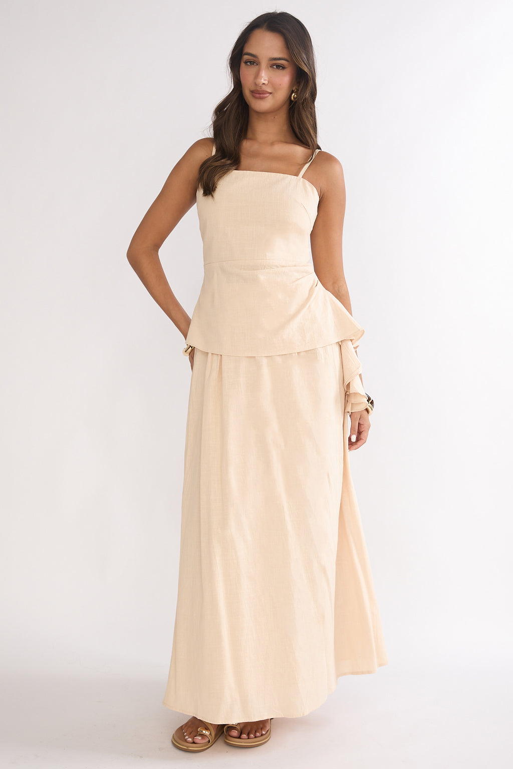 Riviera Romance Pleat Maxi Skirt Cream by Selfie Leslie