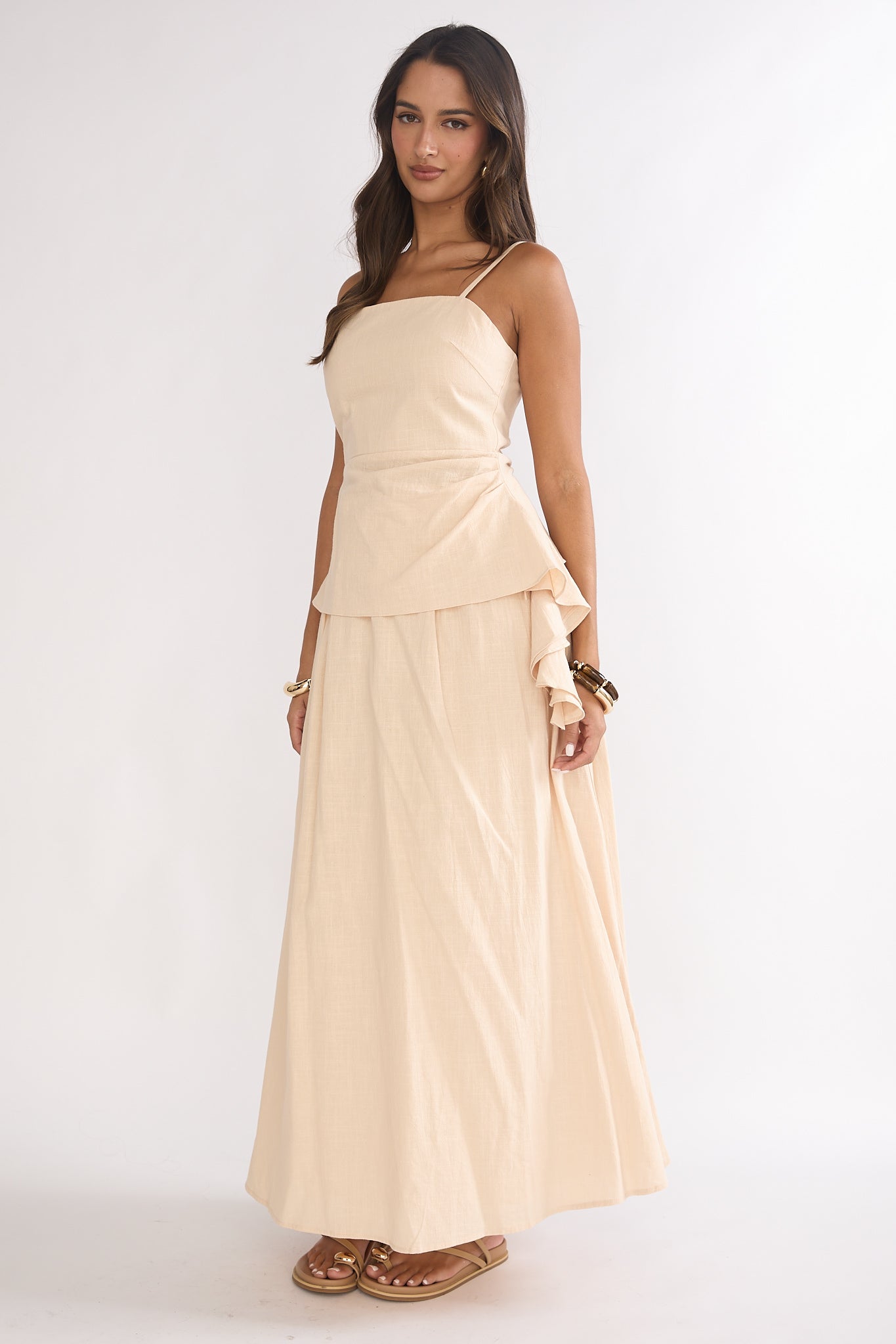 Riviera Romance Pleat Maxi Skirt Cream by Selfie Leslie