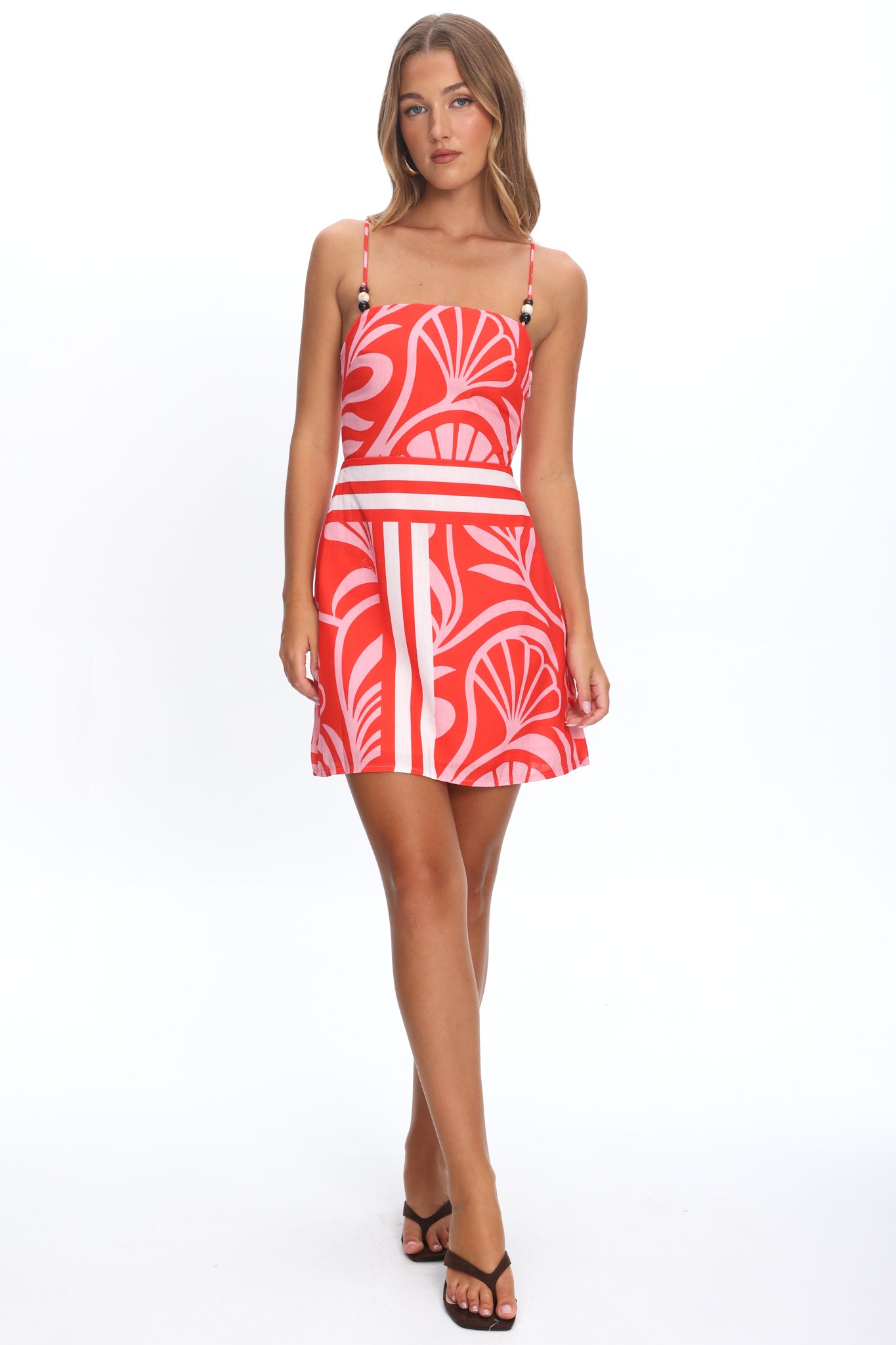 Jessamina Bead Strap Mini Dress Print Red