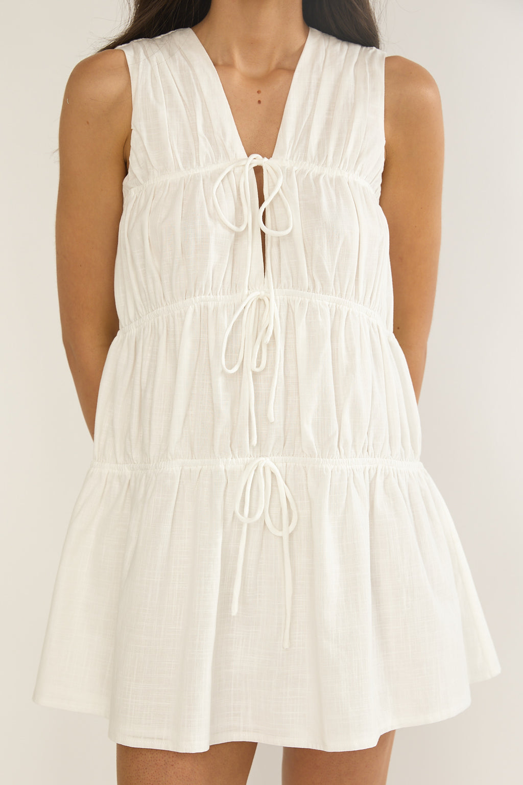 Antibes Tie Front Mini Dress White by Selfie Leslie