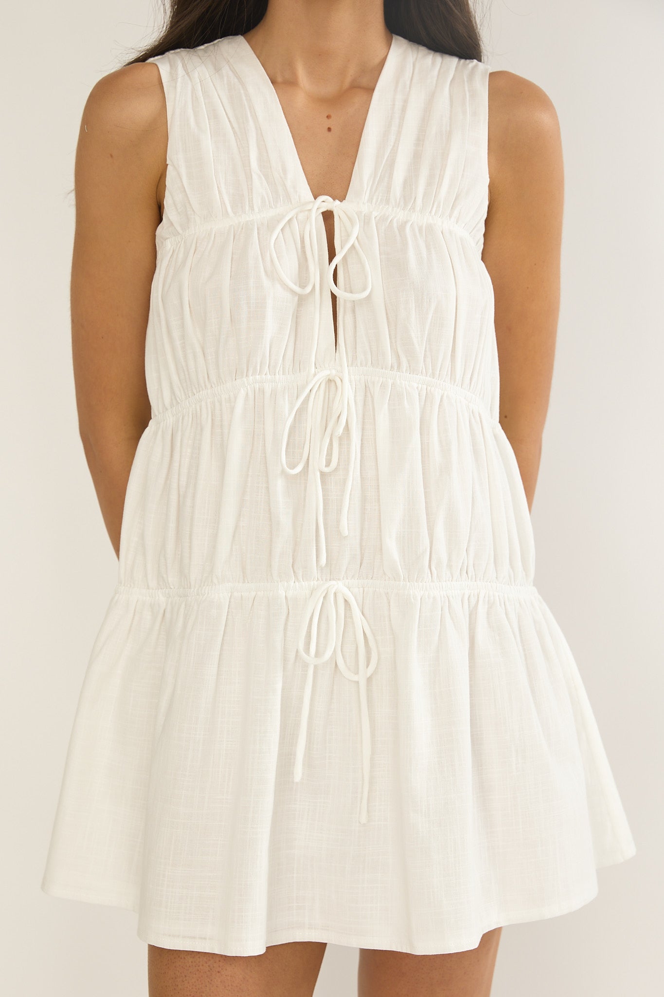 Antibes Tie Front Mini Dress White by Selfie Leslie