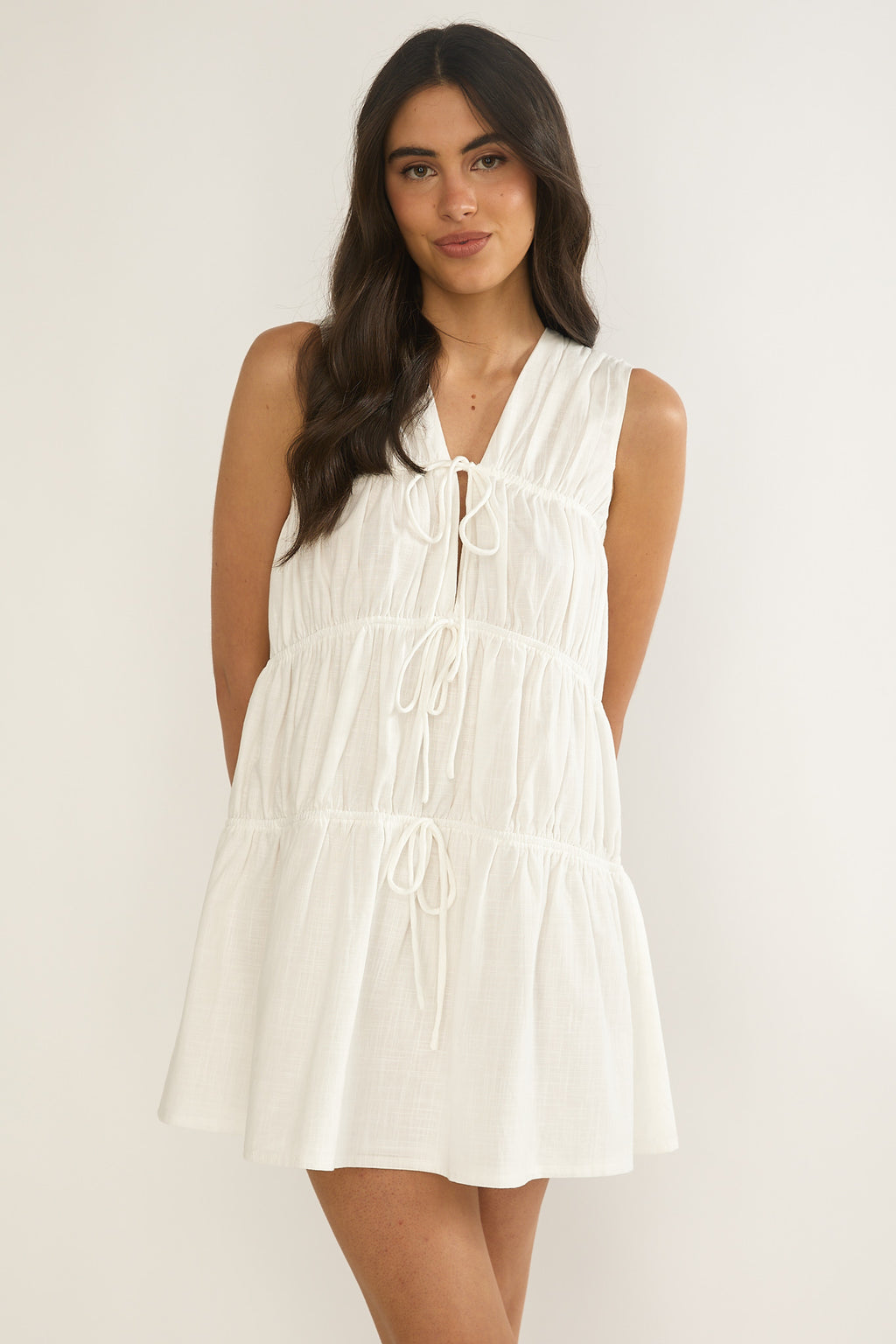 Antibes Tie Front Mini Dress White by Selfie Leslie