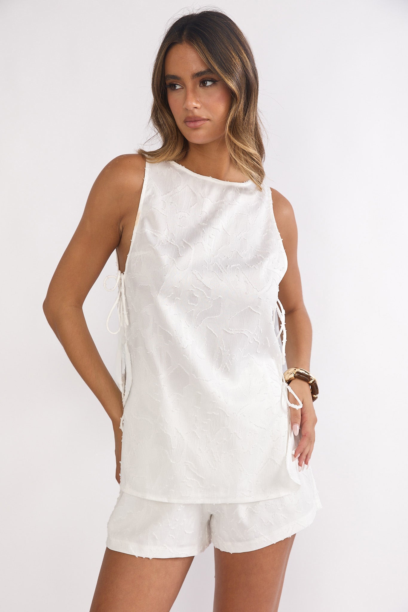 Honeykiss Elasticated Waist Shorts White by Selfie Leslie