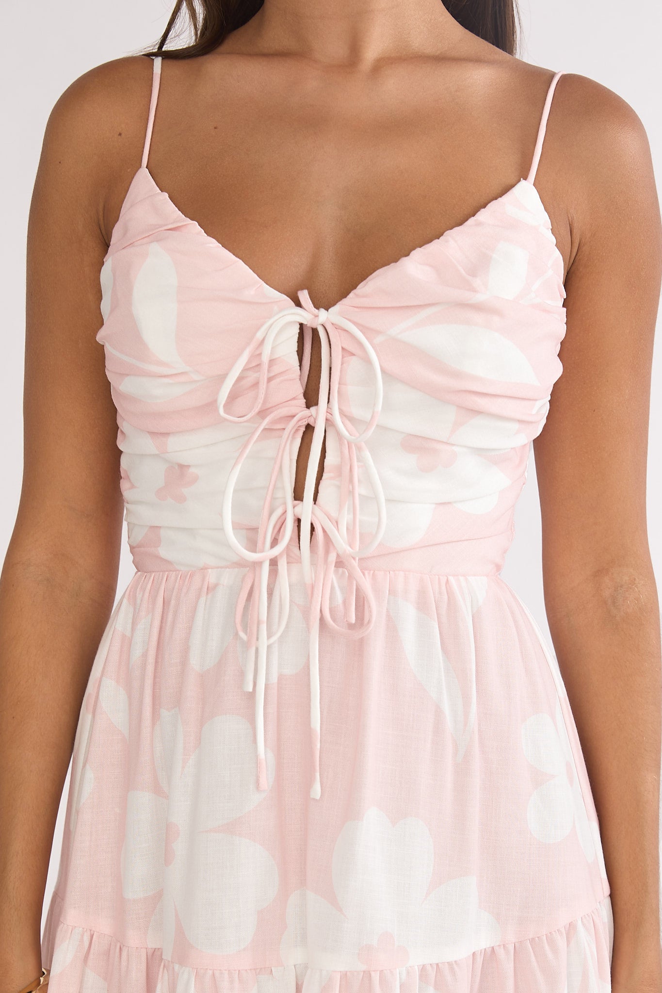 Darelle Tied Bodice Maxi Dress Floral Pink by Selfie Leslie