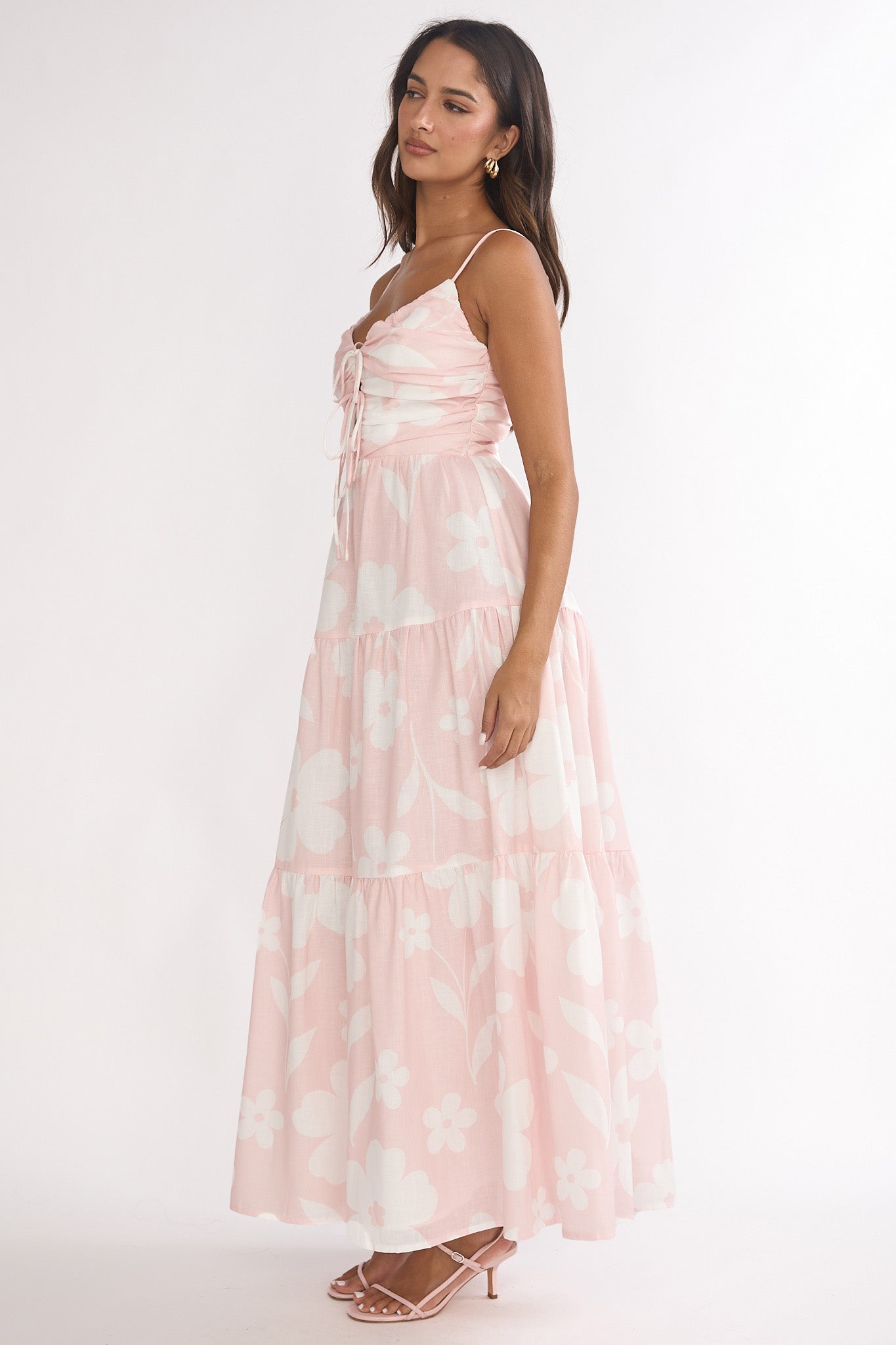 Darelle Tied Bodice Maxi Dress Floral Pink by Selfie Leslie