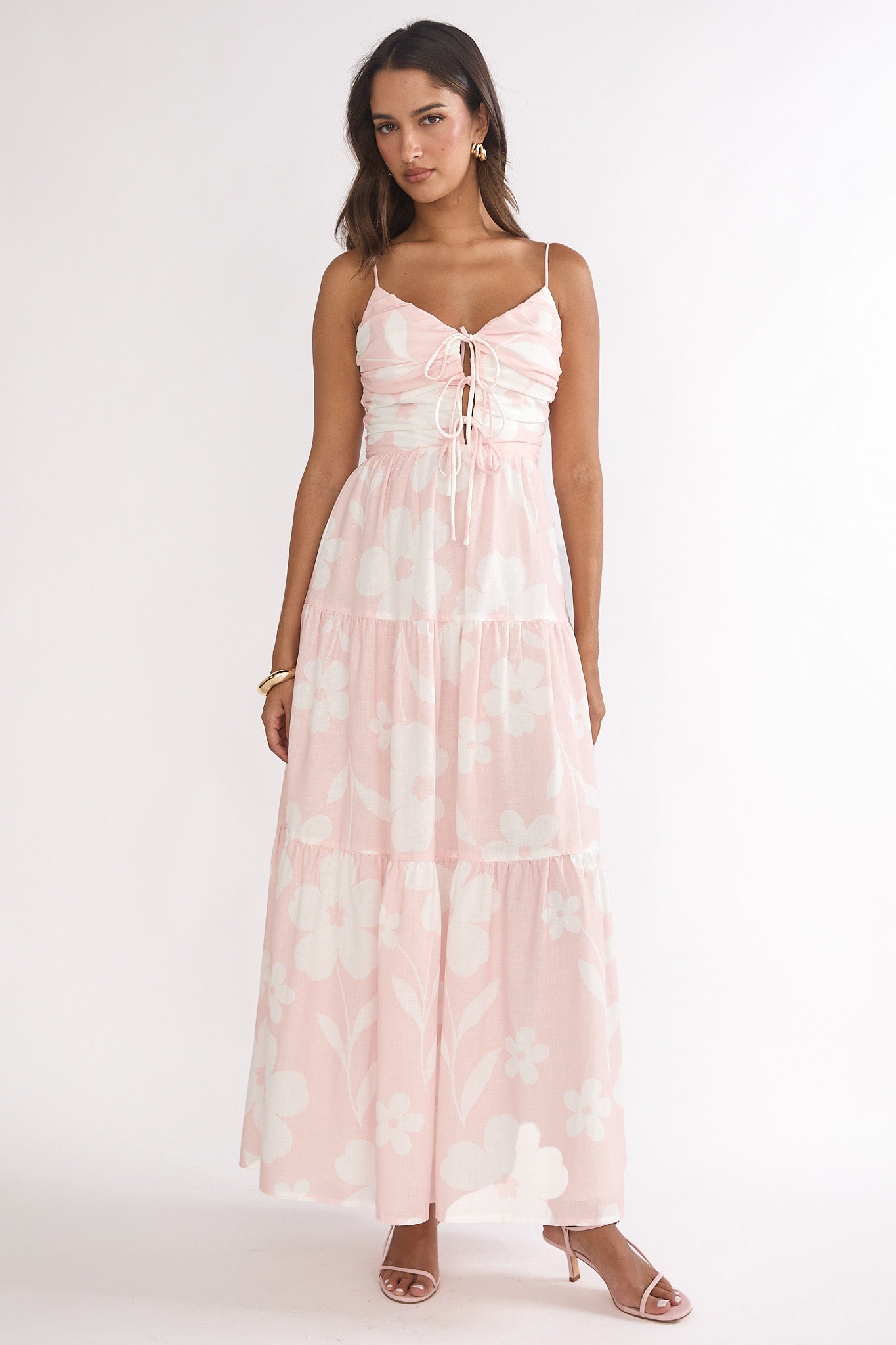 Darelle Tied Bodice Maxi Dress Floral Pink by Selfie Leslie