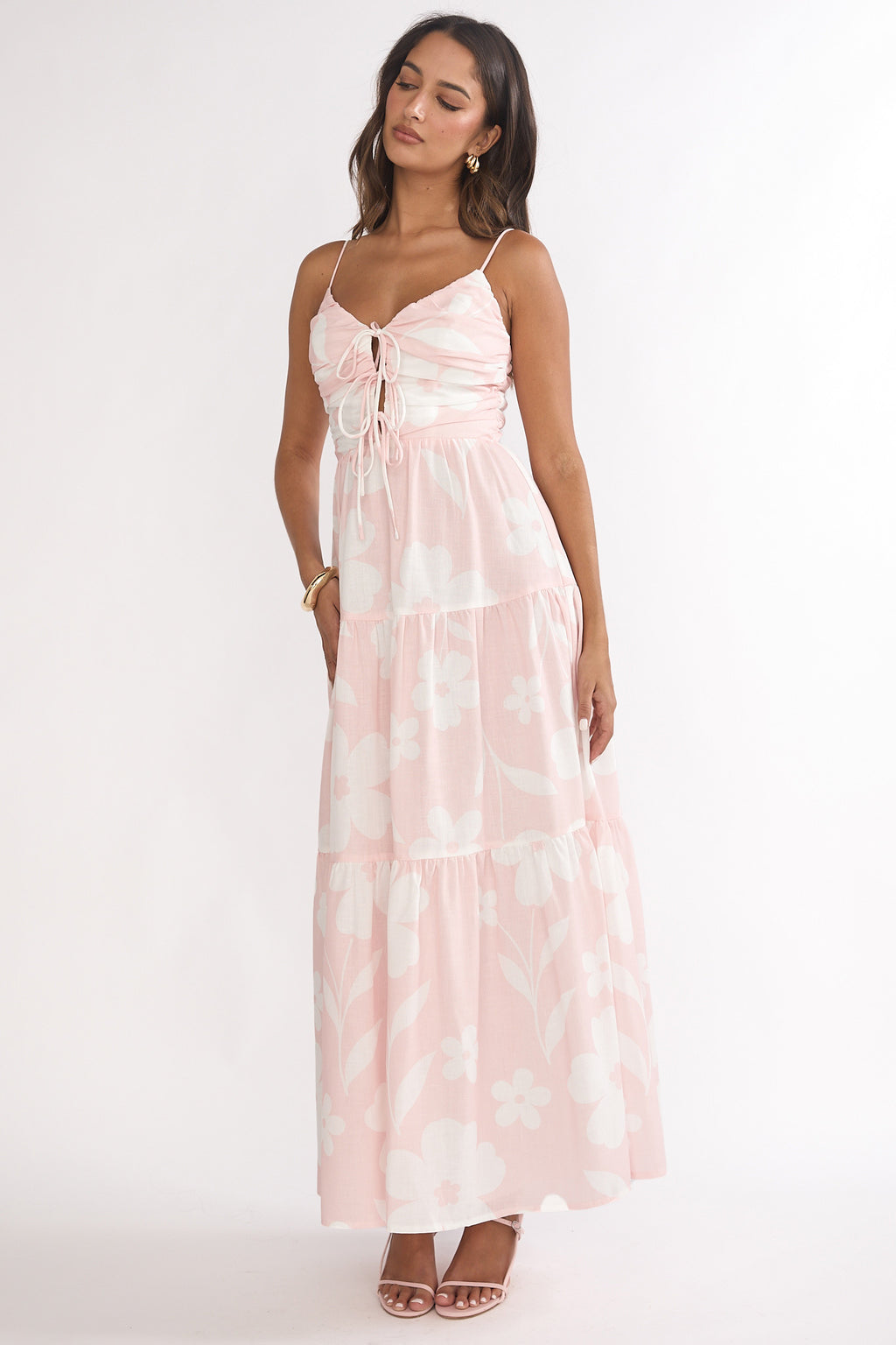 Darelle Tied Bodice Maxi Dress Floral Pink by Selfie Leslie
