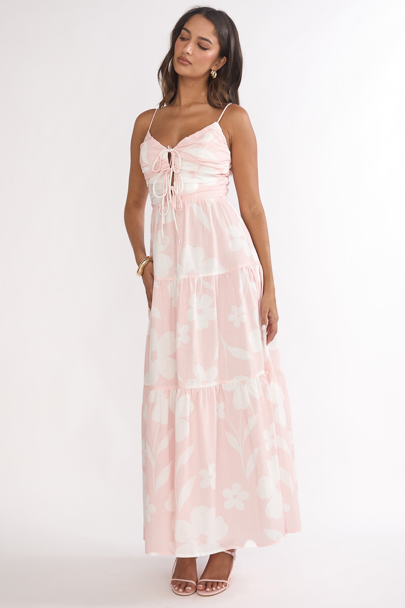 Darelle Tied Bodice Maxi Dress Floral Pink by Selfie Leslie