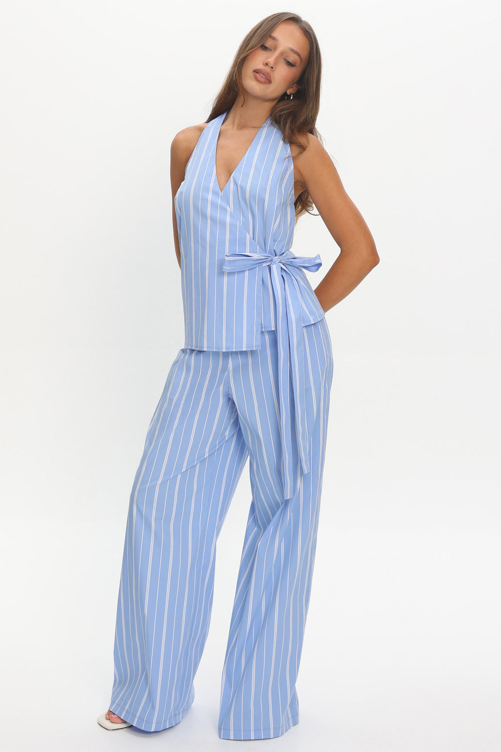 Teela Wide Leg Pants Stripe Blue