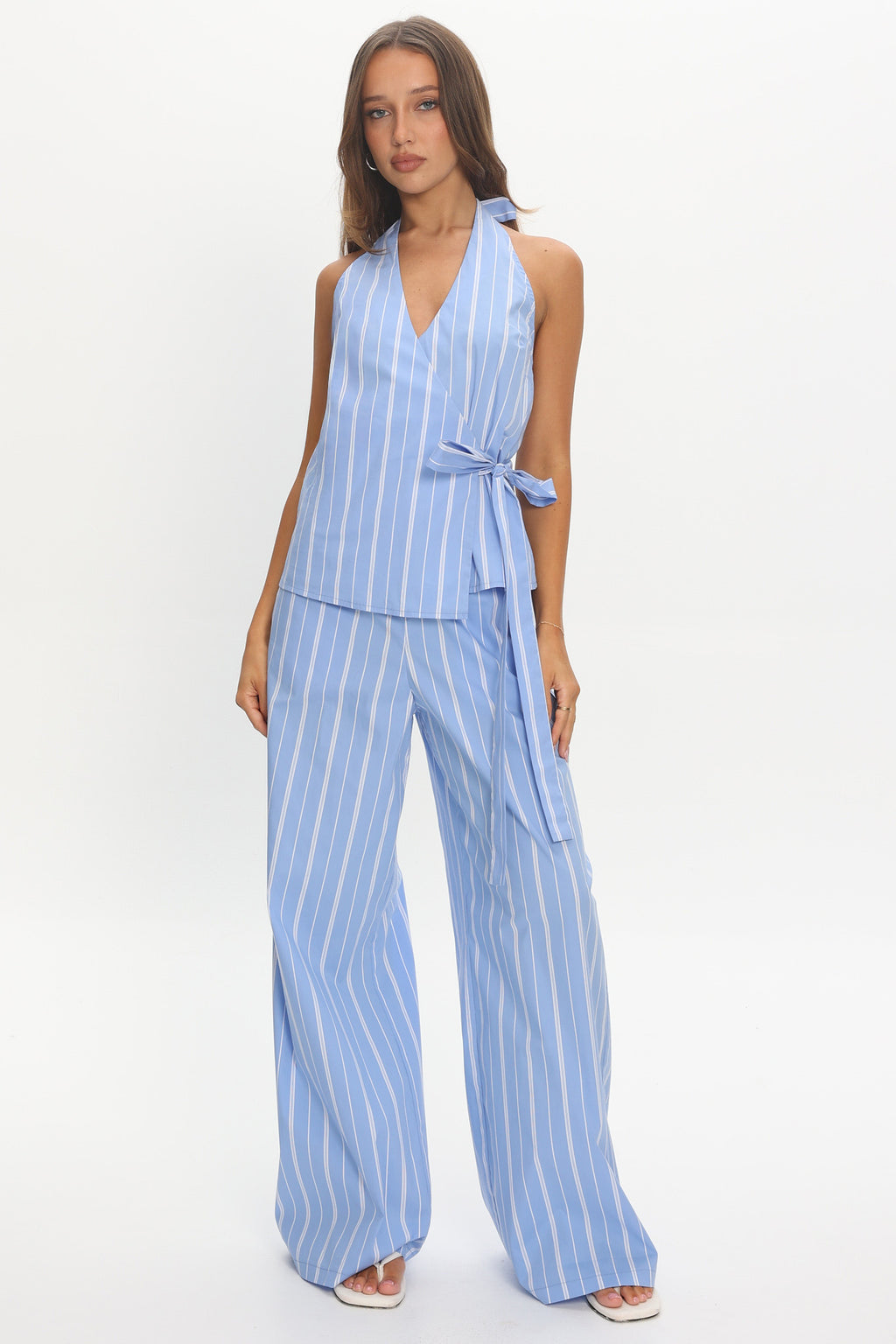 Teela Wide Leg Pants Stripe Blue