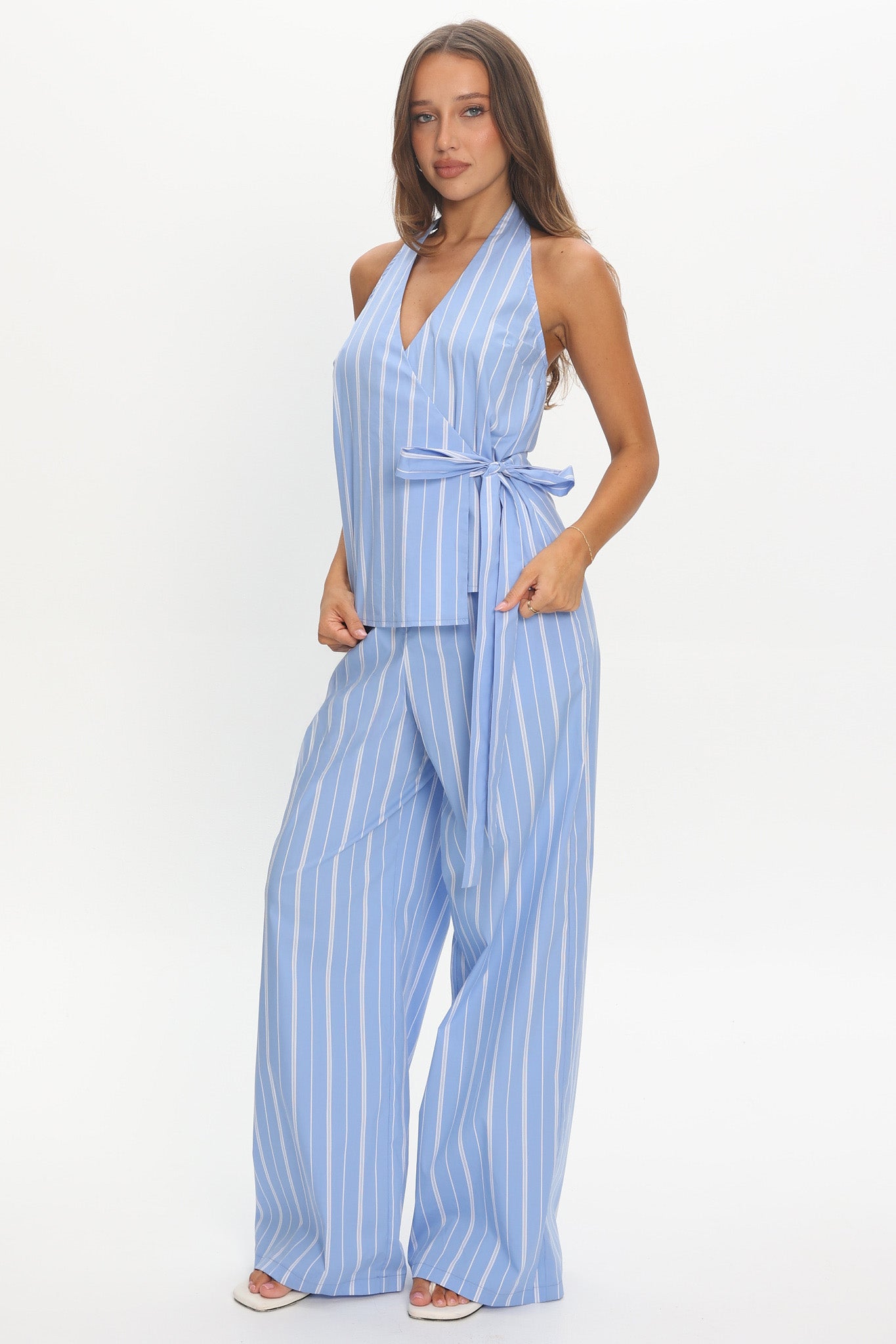 Teela Wide Leg Pants Stripe Blue