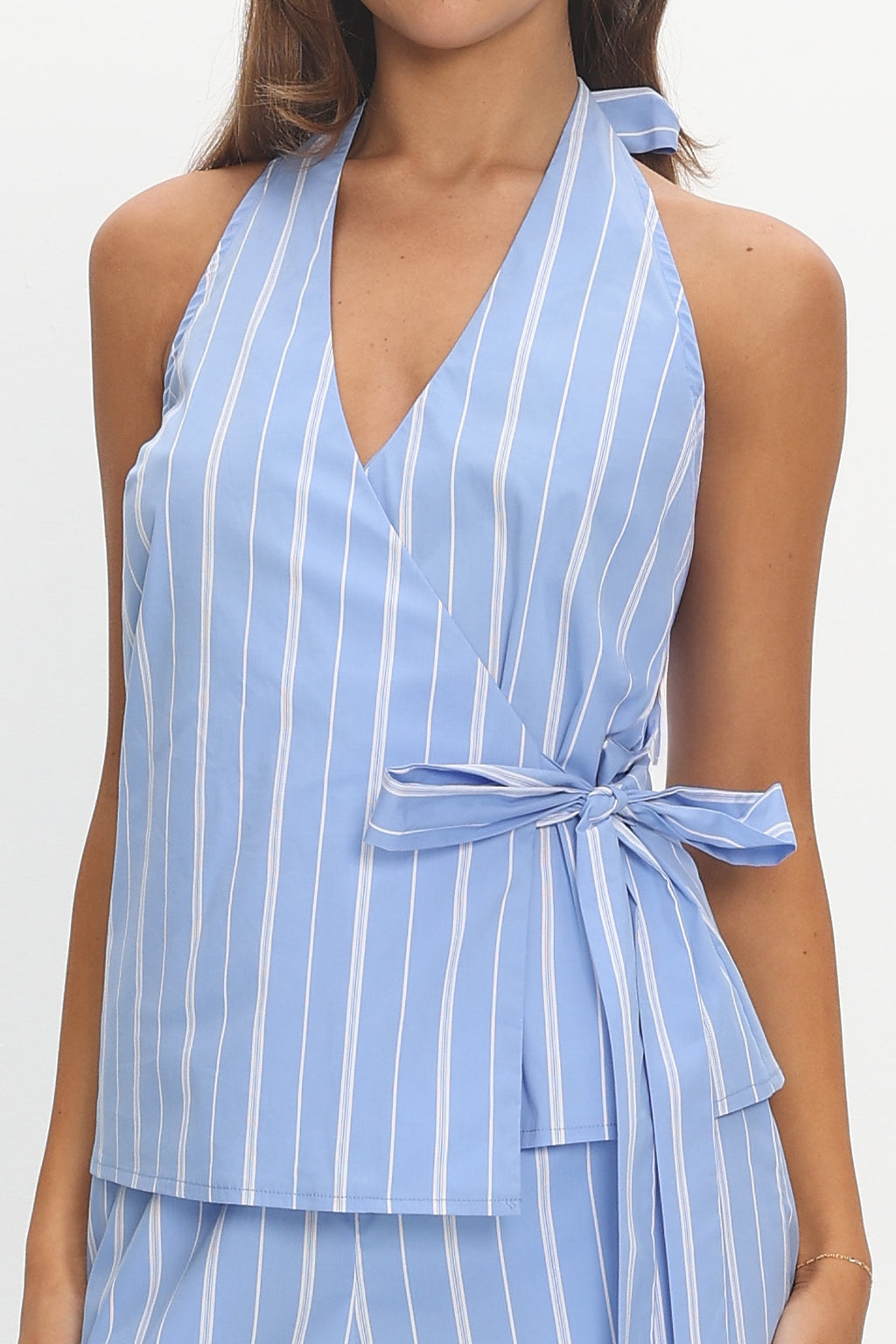 Teela Halter Wrap Top Stripe Blue