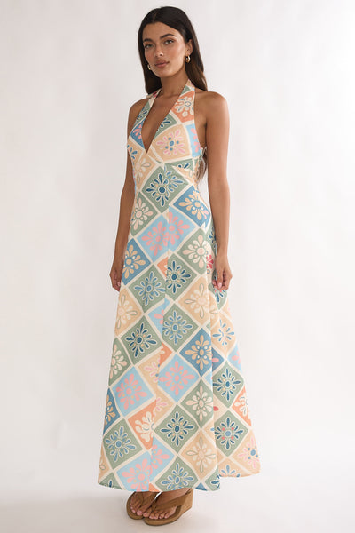 Nolara A-Line Halterneck Maxi Dress Green Multi - XL Nolara A-Line Halterneck Maxi Dress Green Multi - XL