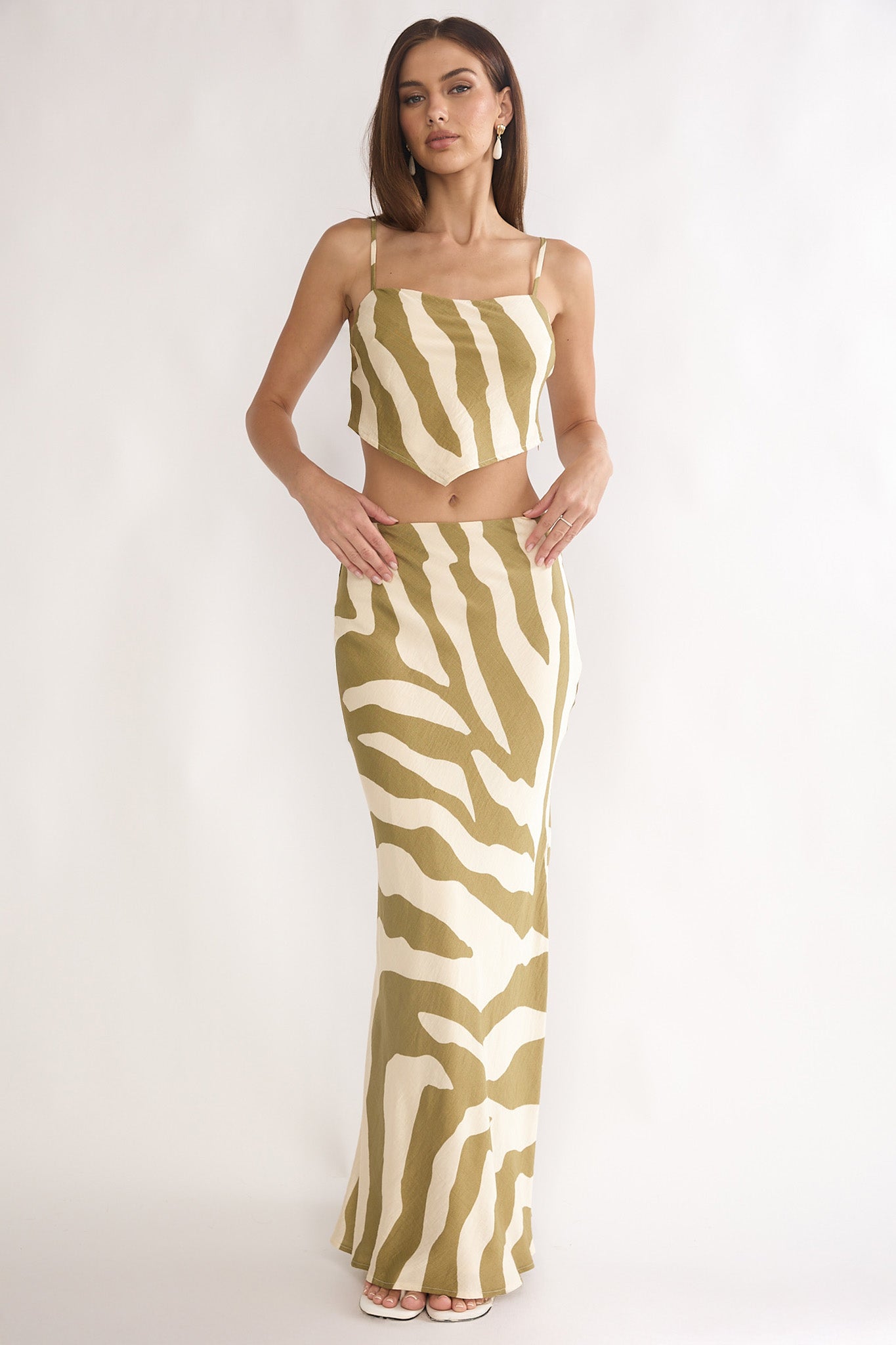 Blythe Maxi Skirt Zebra Khaki | Selfie Leslie