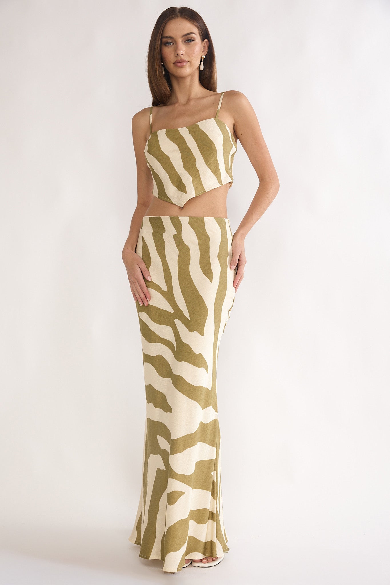 レディースウェア #THUNDER STRIPES W-P SKIRT - KHAKI Blythe Maxi Skirt Zebra Khaki | Selfie Leslie