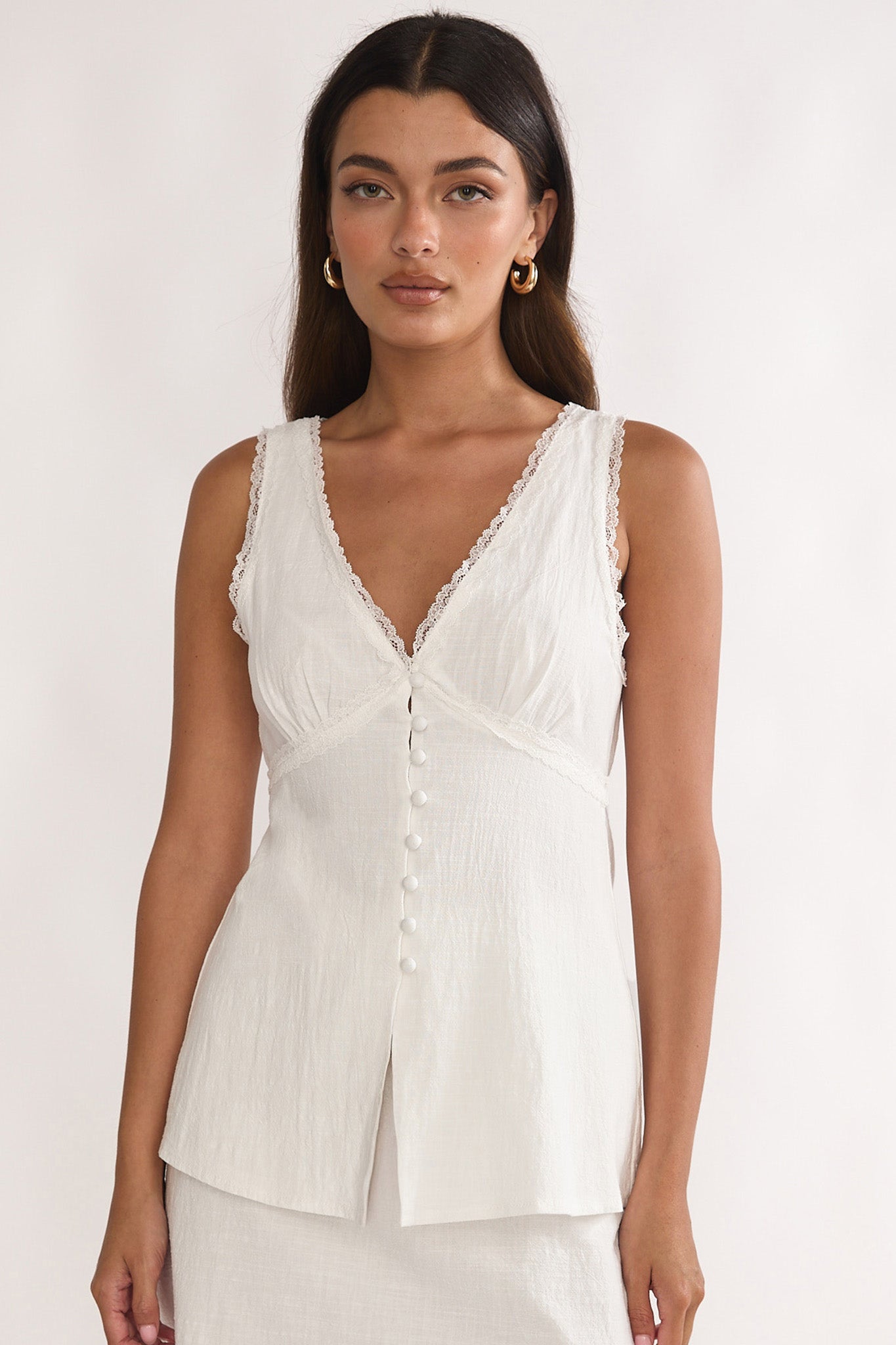 Maribelis Button Front Top White by Selfie Leslie