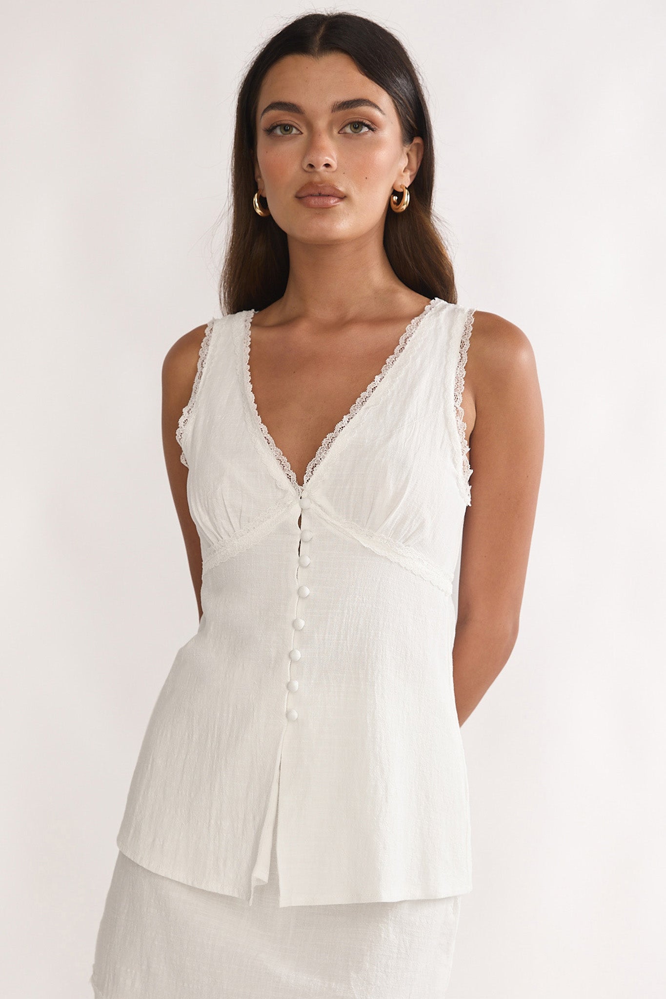 Maribelis Button Front Top White by Selfie Leslie