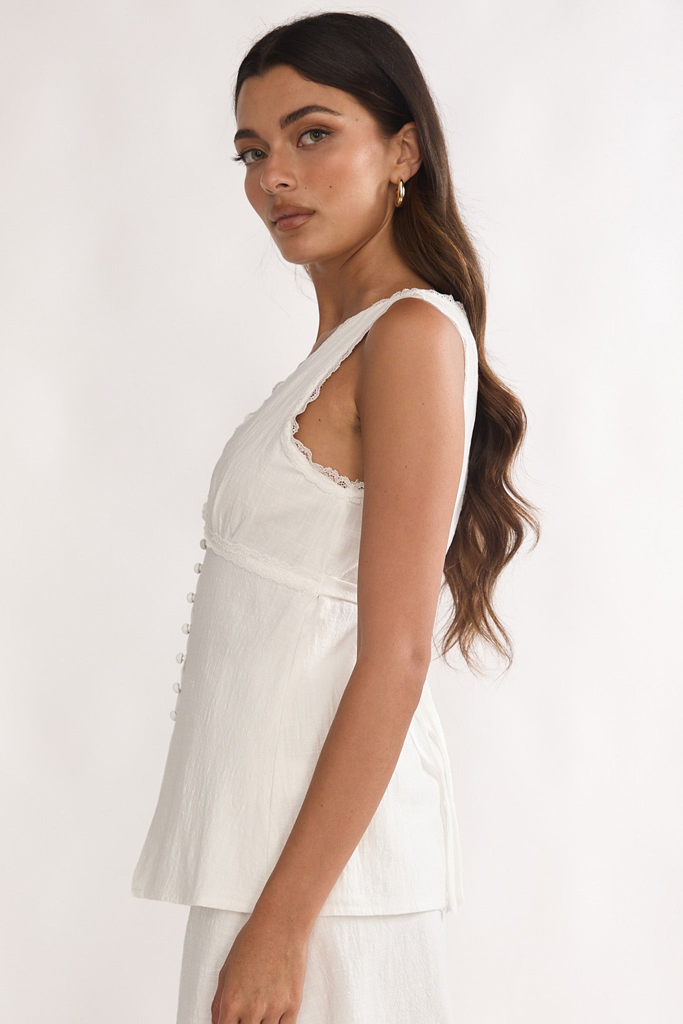Maribelis Button Front Top White by Selfie Leslie
