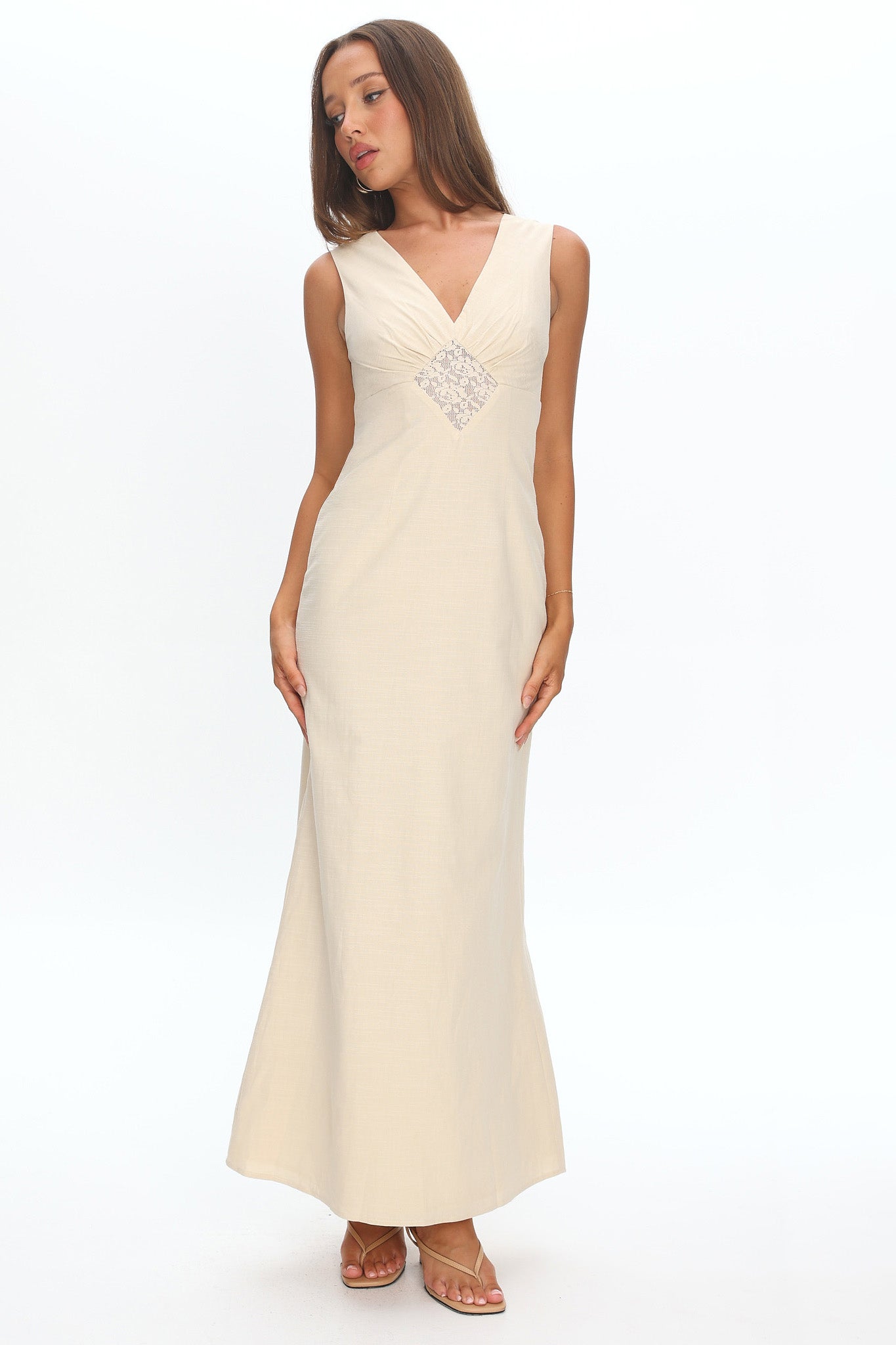 Perry Lace Insert Maxi Dress Vanilla by Selfie Leslie