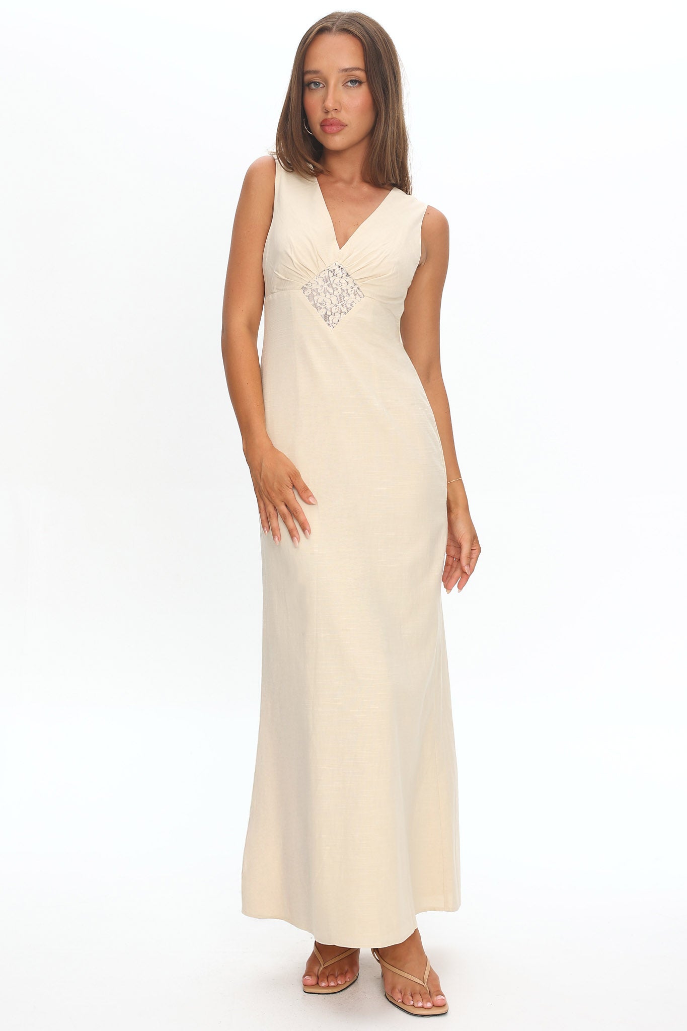 Perry Lace Insert Maxi Dress Vanilla by Selfie Leslie