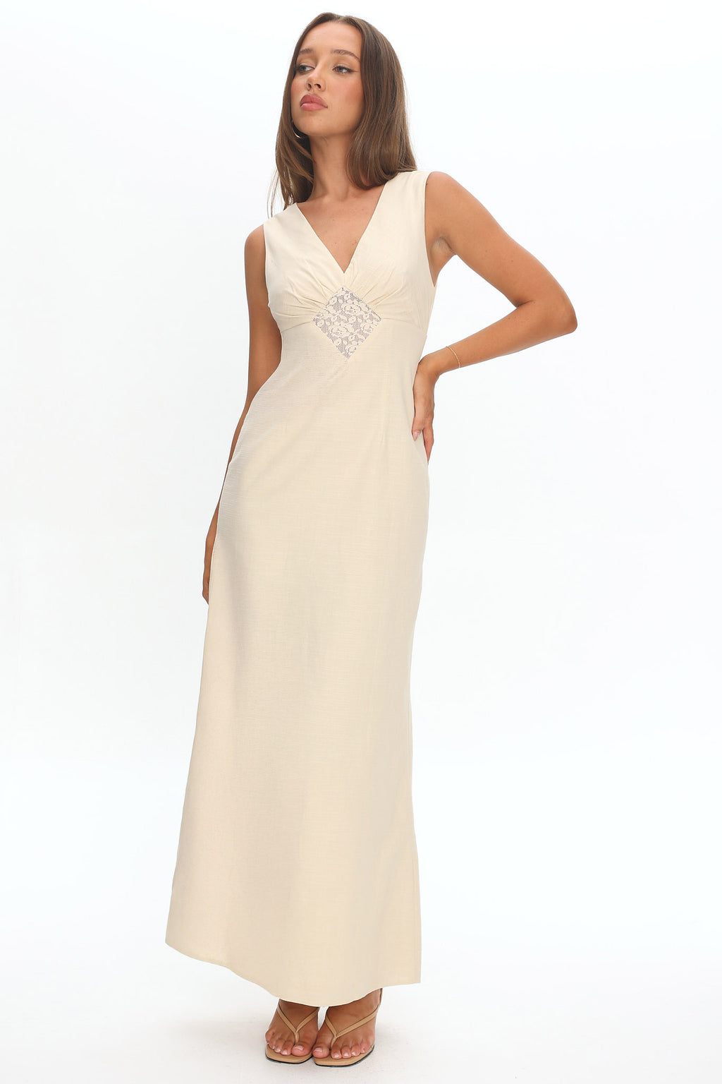Perry Lace Insert Maxi Dress Vanilla by Selfie Leslie