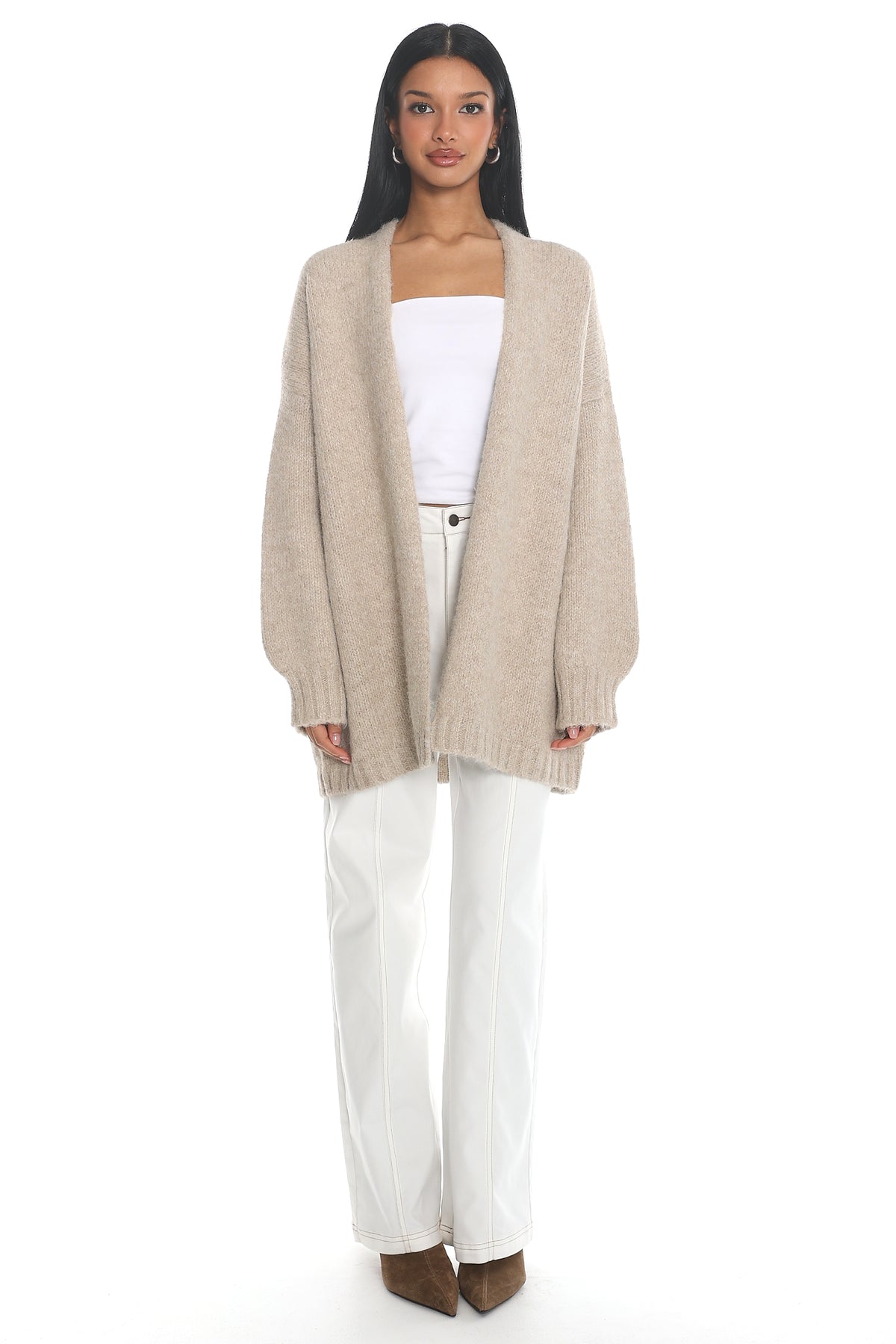 Jinnica Long Knit Cardigan Oat by Selfie Leslie