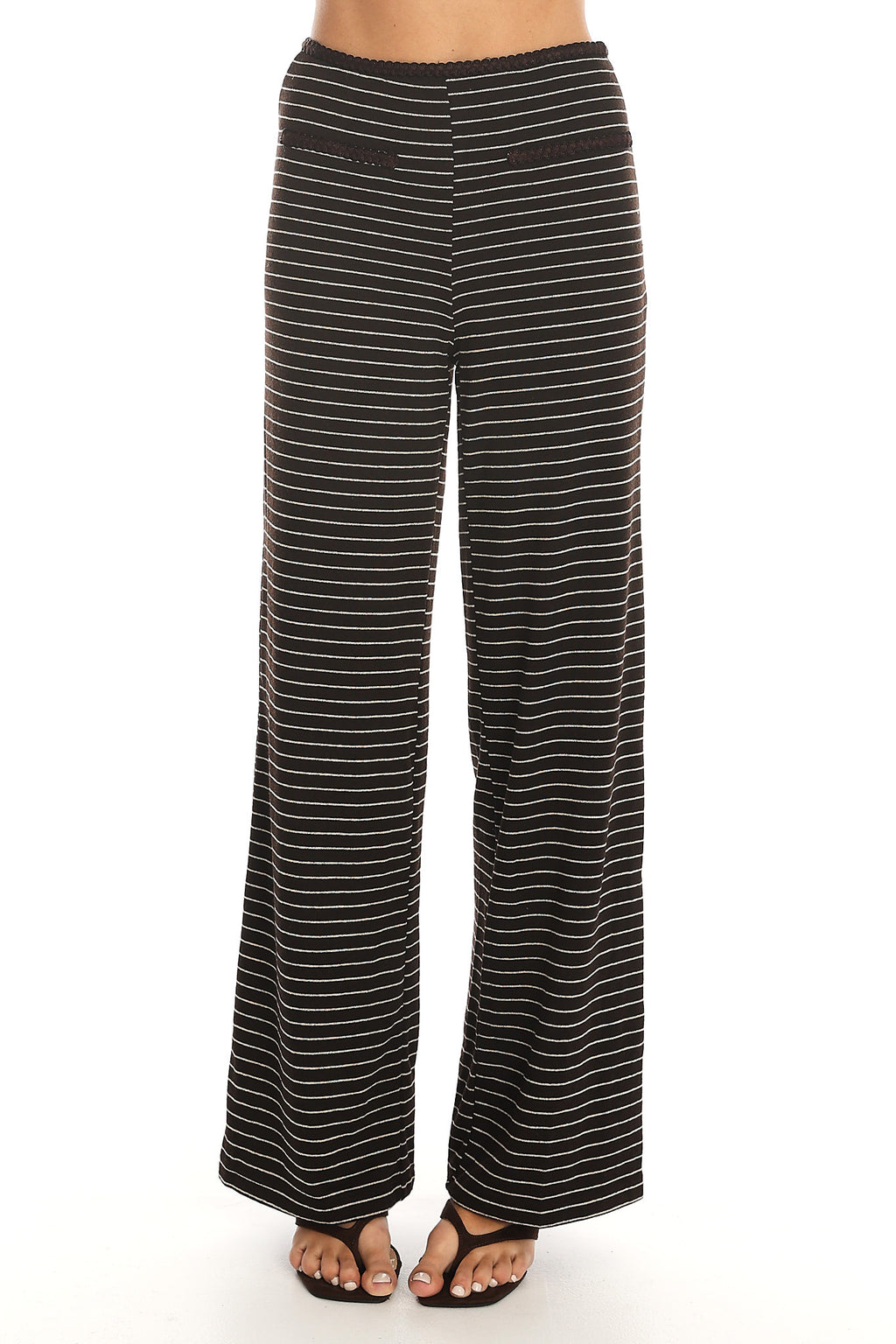 Halina Striped Wide Leg Trousers Chocolate