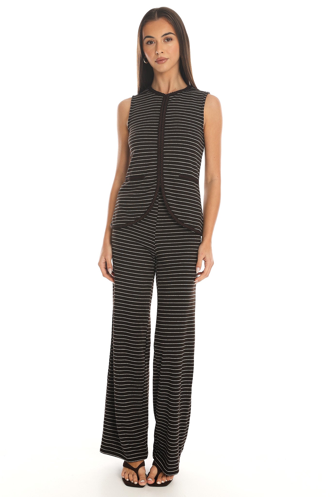 Halina Striped Wide Leg Trousers Chocolate