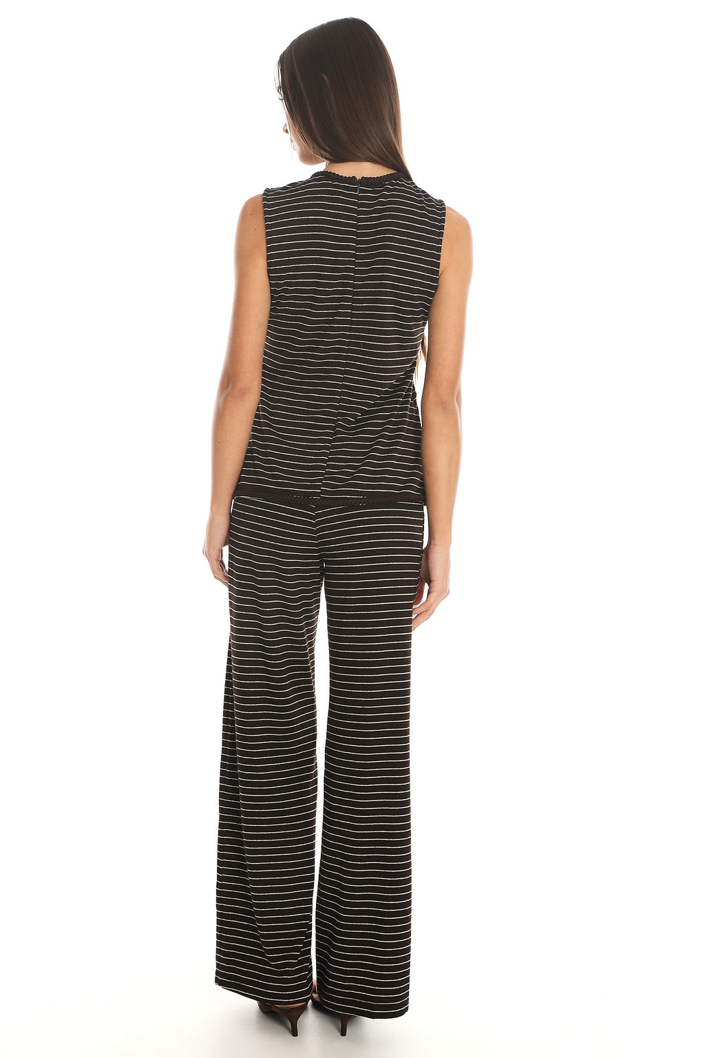 Halina Striped Wide Leg Trousers Chocolate