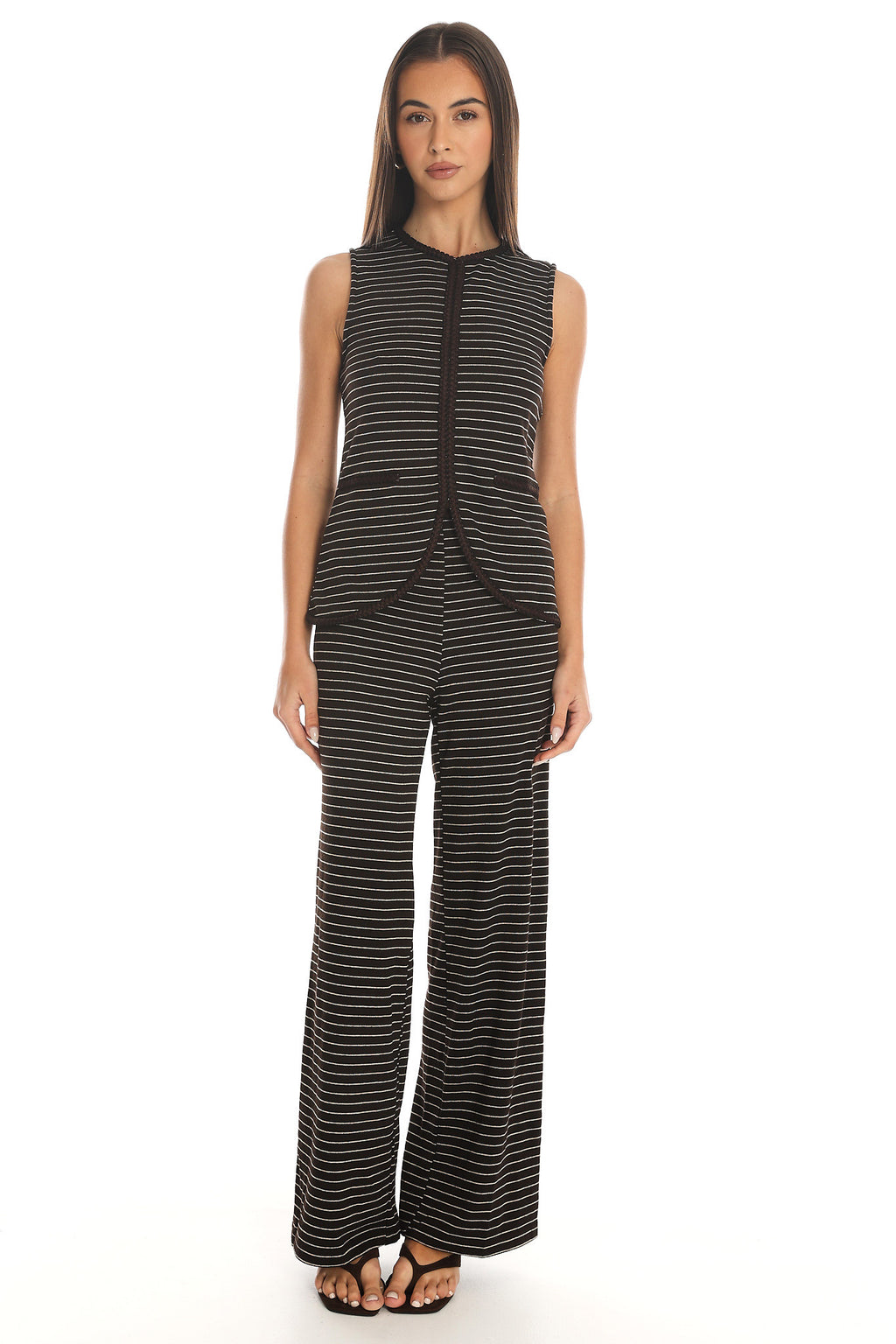 Halina Striped Wide Leg Trousers Chocolate