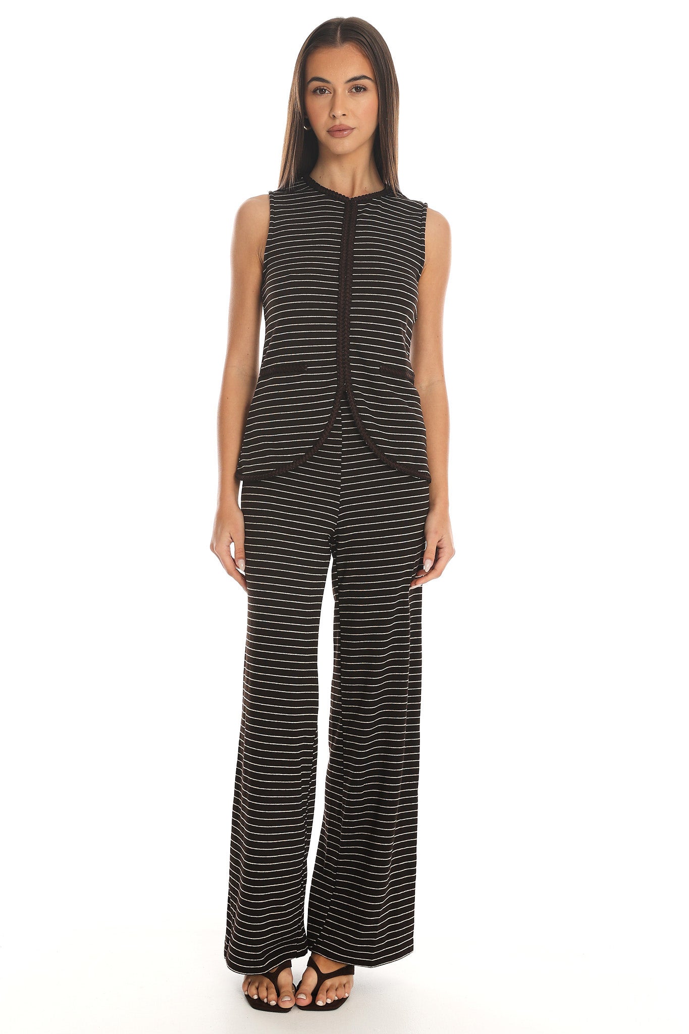 Halina Striped Wide Leg Trousers Chocolate