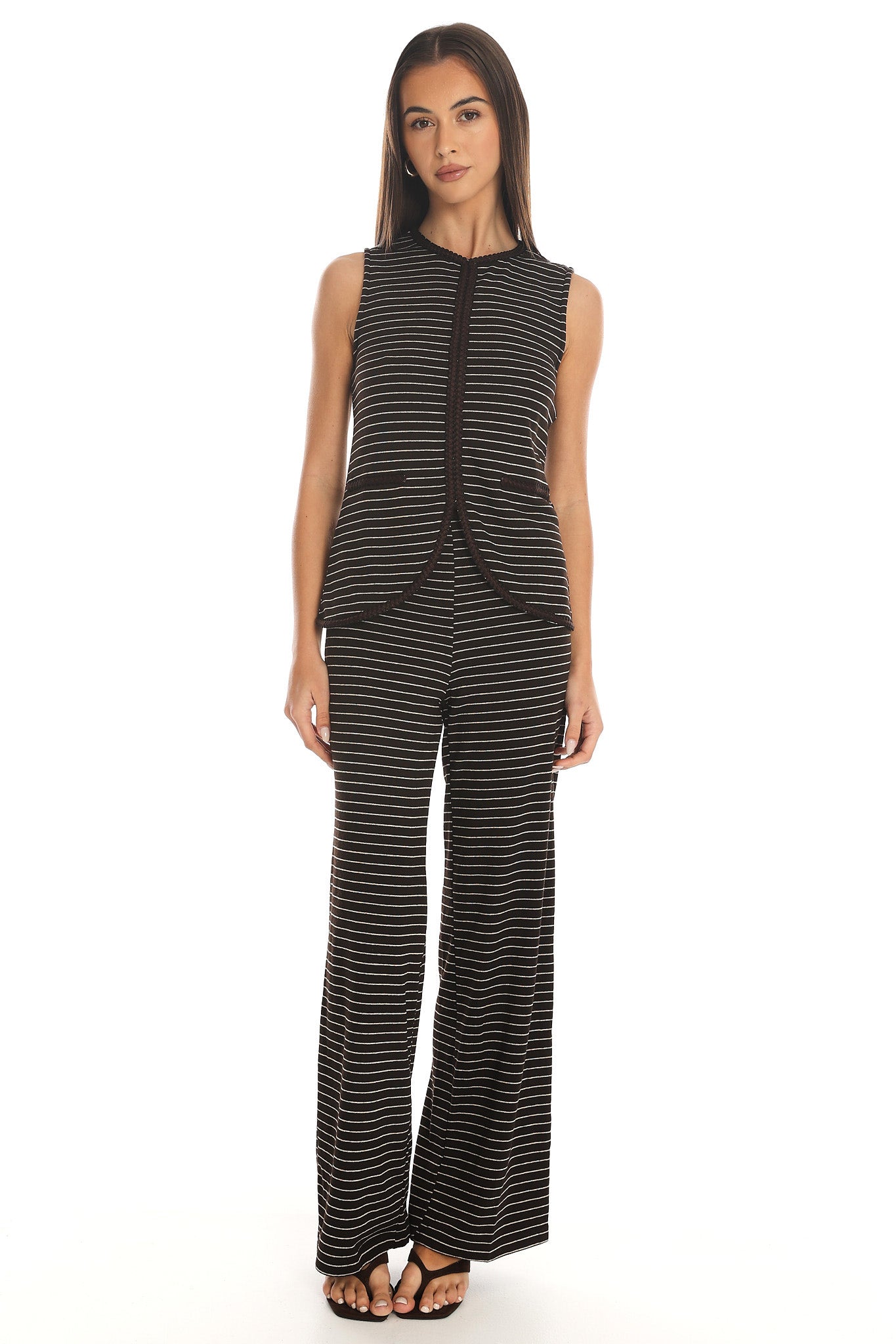 Halina Striped Vest Top Chocolate
