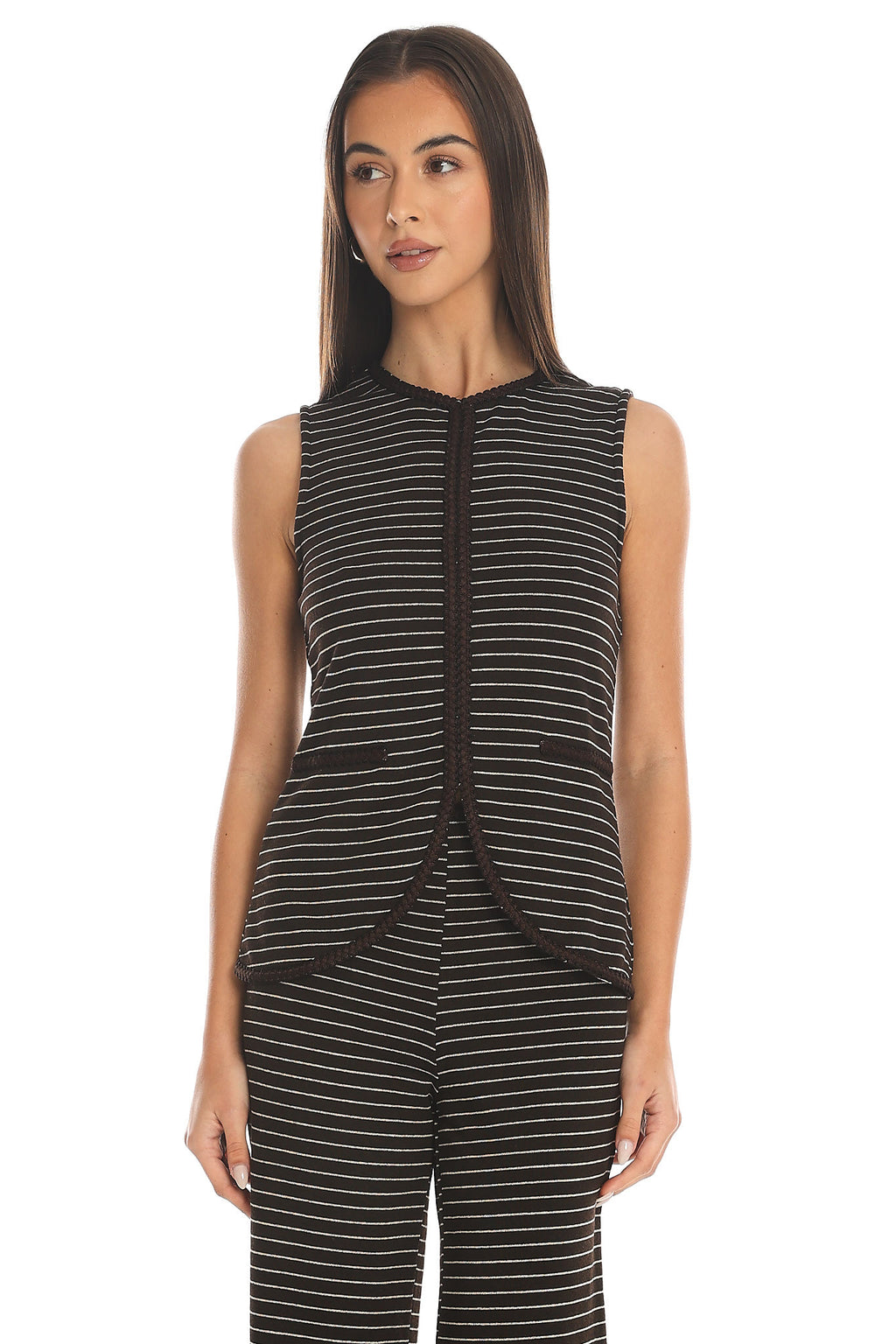 Halina Striped Vest Top Chocolate