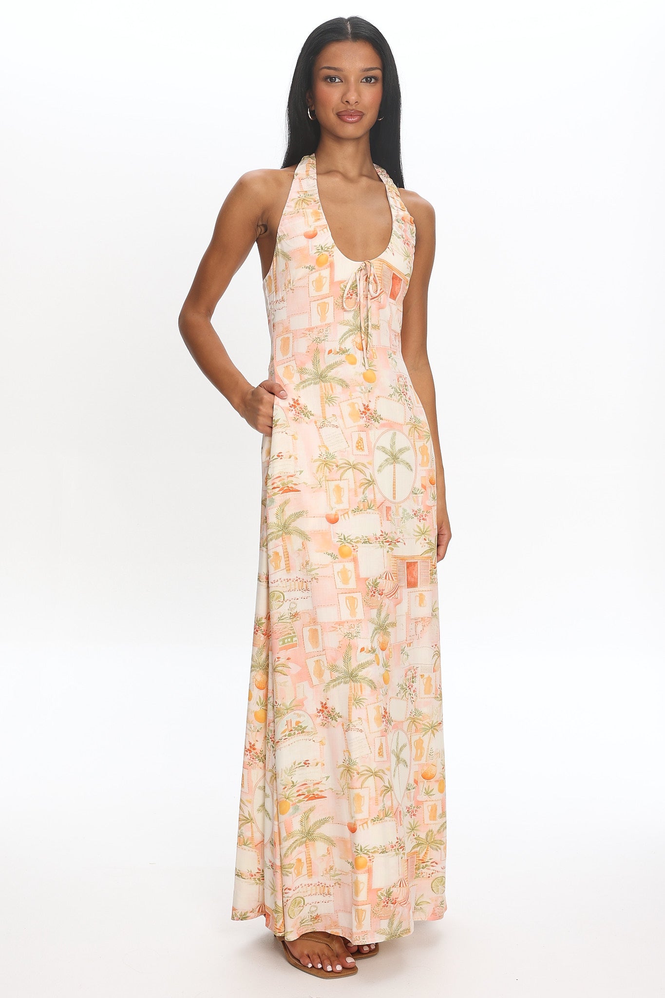 halter neck beach maxi dress Rebdolls Women's Beach Stroll Halter Slip Maxi Dress - Yellow
