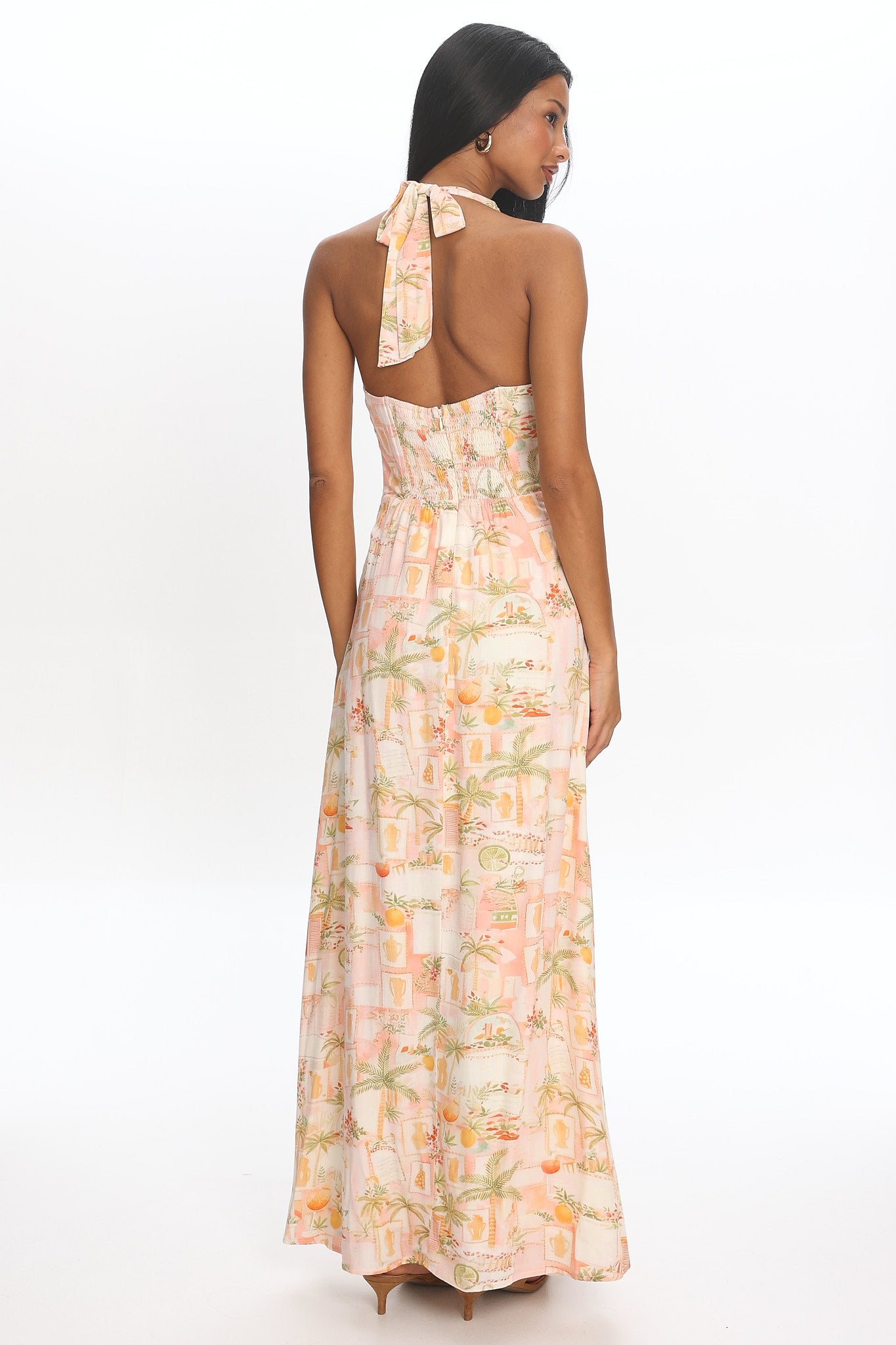 Golden Hour Beach Halterneck Maxi Dress Print Apricot