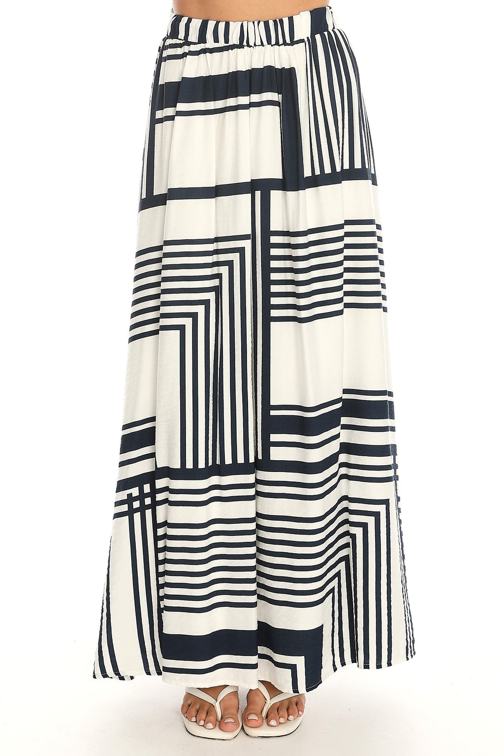 Tarrah Geometric Stripe Maxi Skirt Navy