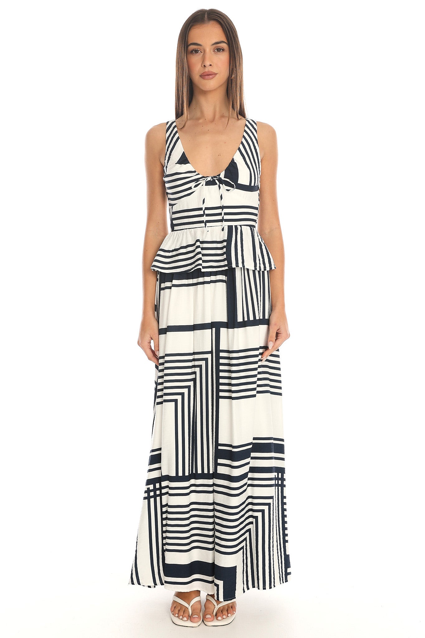 Tarrah Geometric Stripe Maxi Skirt Navy