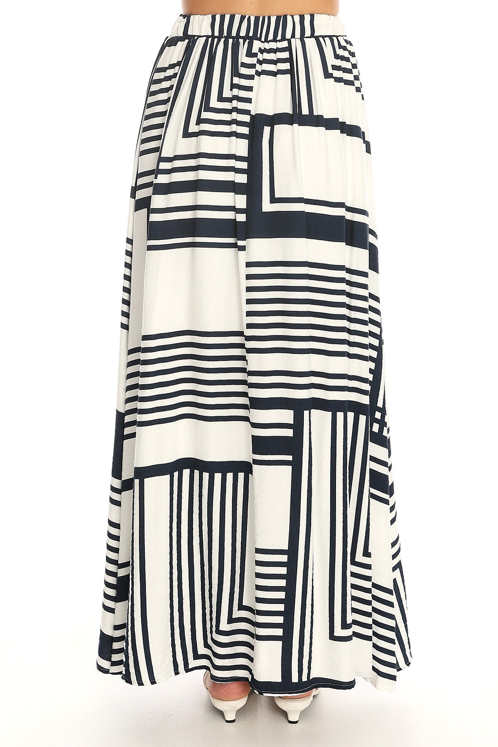 Tarrah Geometric Stripe Maxi Skirt Navy
