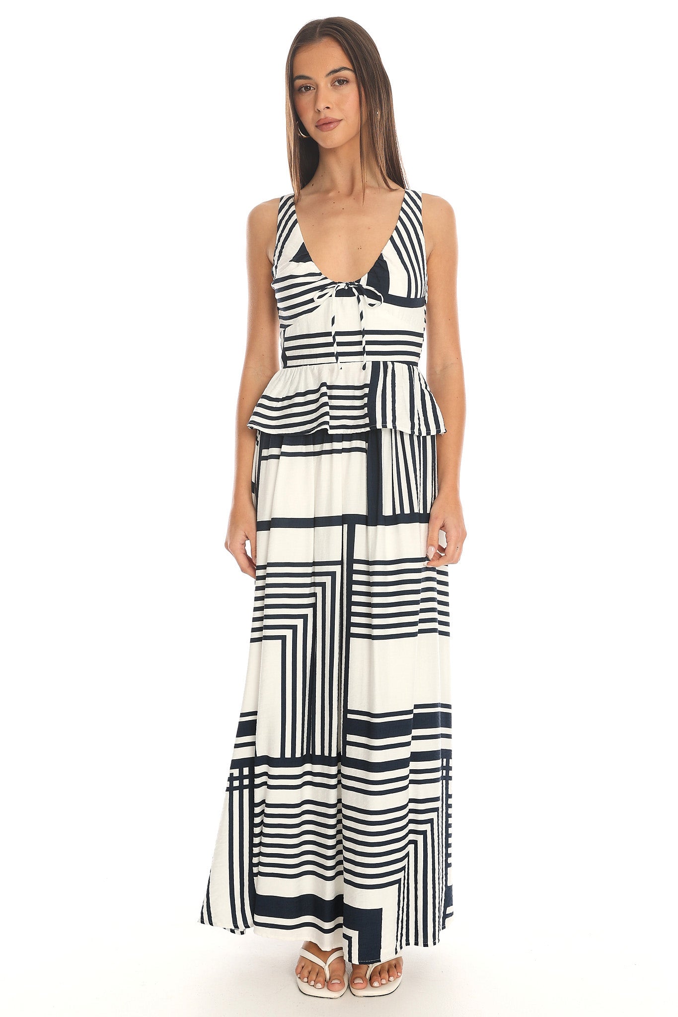 Tarrah Geometric Stripe Maxi Skirt Navy