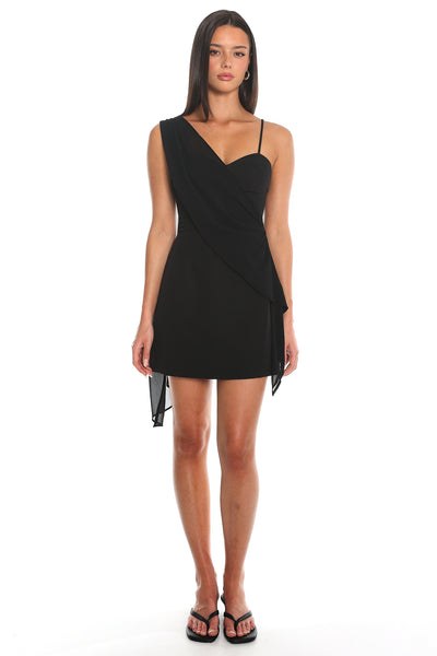 After Light Draped One-Shoulder Mini Dress Black
