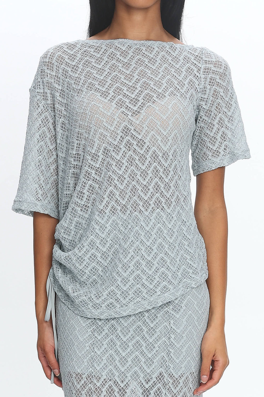 Sidibe Ruched Side Crochet Top Light Blue